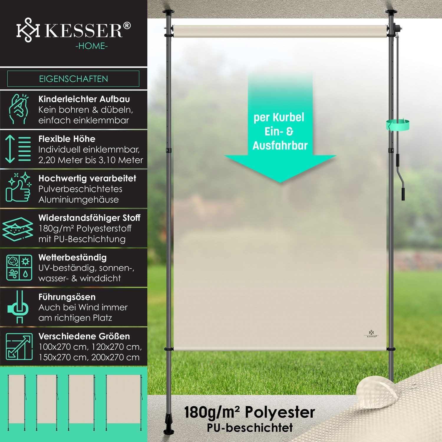 KESSER Senkrechtmarkise Klemmmarkise Ausziehbar Blickdicht Vertikal Markise günstig online kaufen