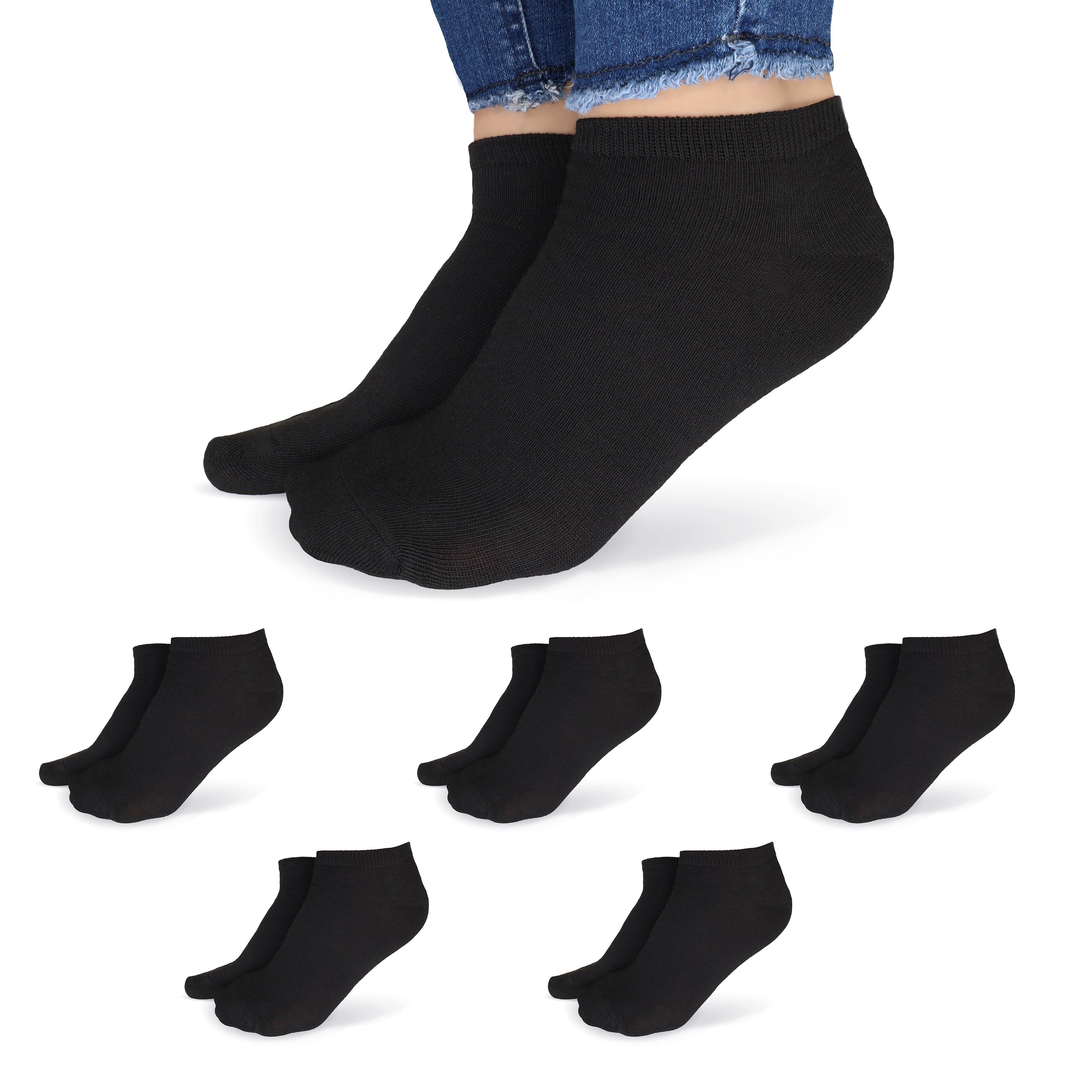 SO.I Freizeitsocken Sneaker Socken Damen & Herren aus Baumwolle (Größen 35-46, 5-20 Paar) atmungsaktive Unisex Socken 5x Schwarz