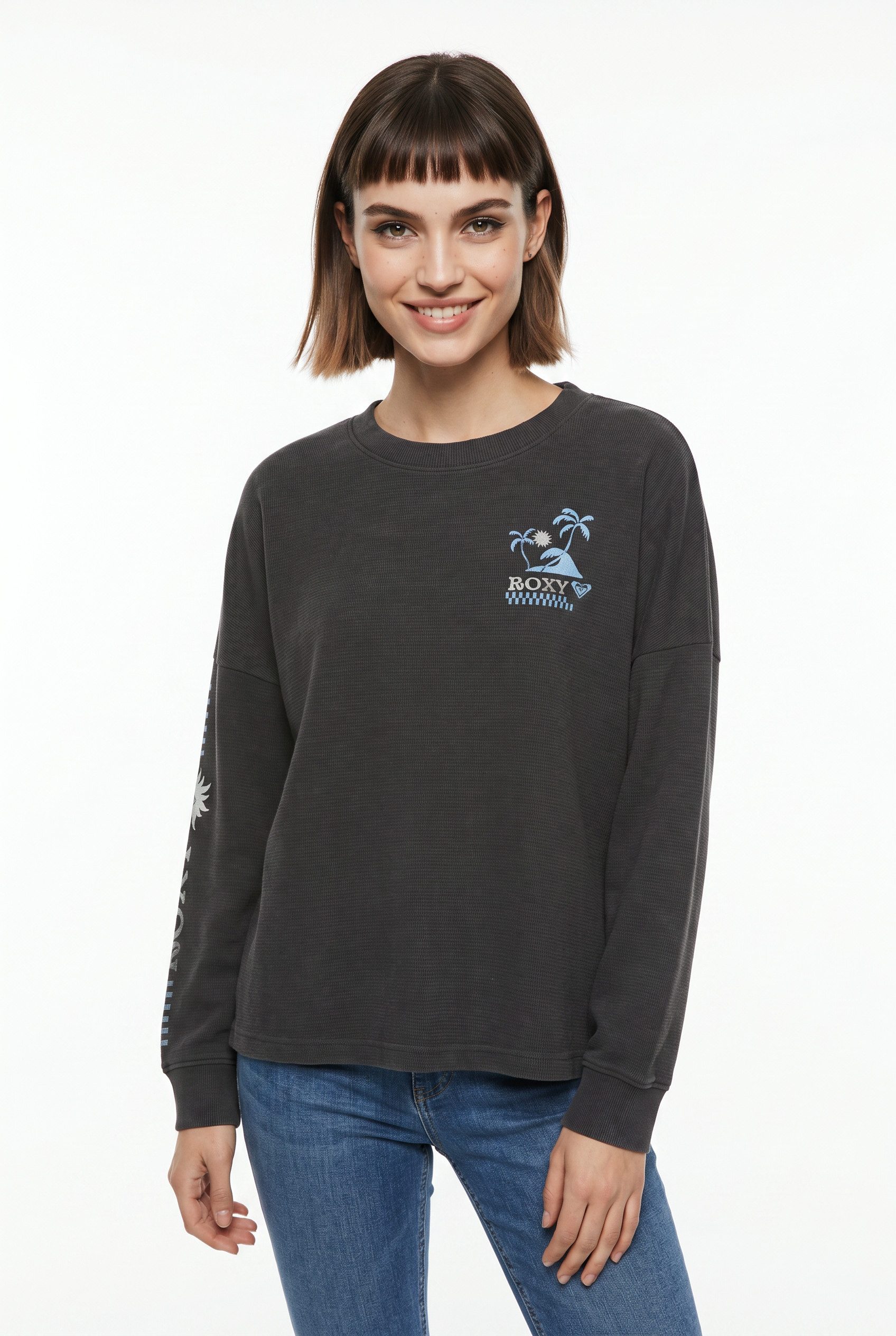 Roxy Sweatshirt EAST SIDE MIDWEIGHT LS Langarm-Design, mit Rundhalsausschnitt, aus angerauter Sweatware