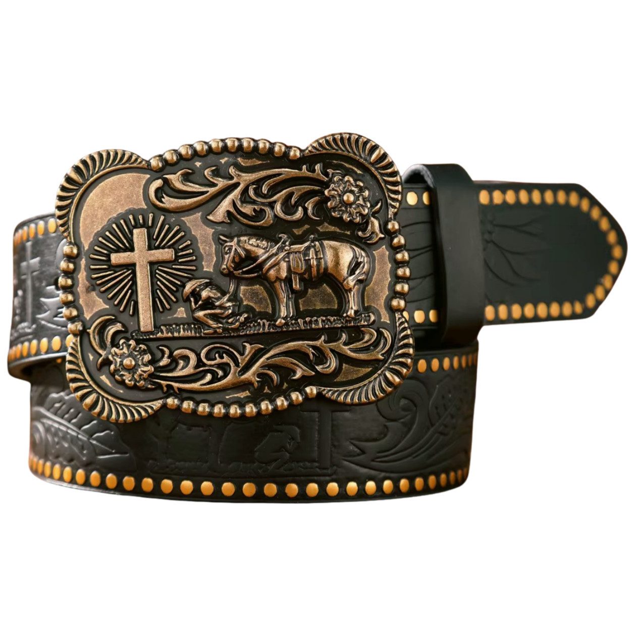 Ware aus aller Welt Nietengürtel Westerngürtel mit Wild West - Schnalle – im authentischen Cowboy Style