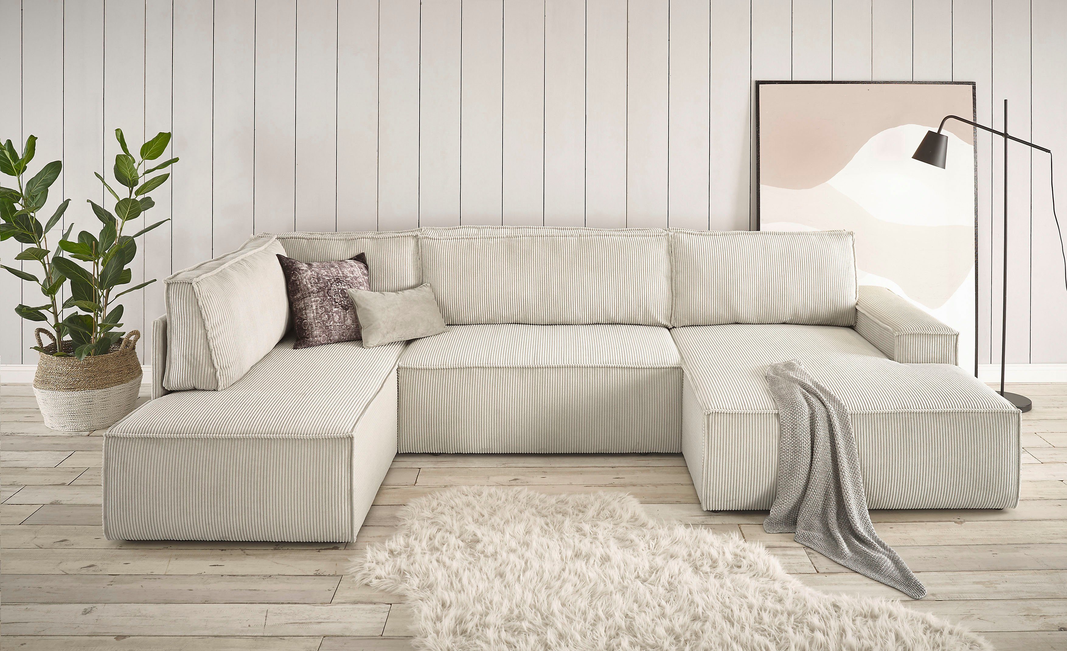 Wohnlandschaft SHERWOOD 329 cm, U-Form, Schlafsofa