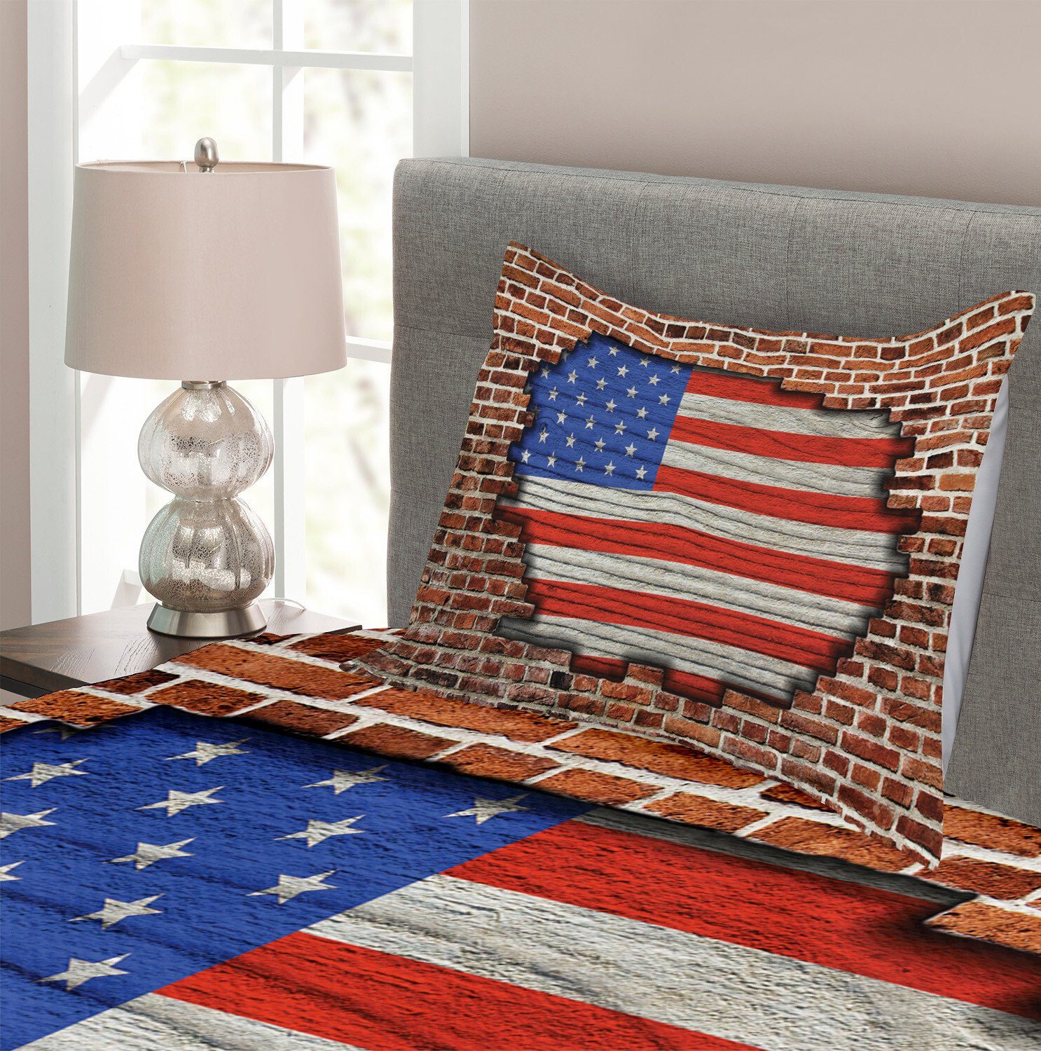 American Amerika Vereinigte Flag Staaten von Kissenbezügen mit Tagesdecke Abakuhaus, National Waschbar, Set