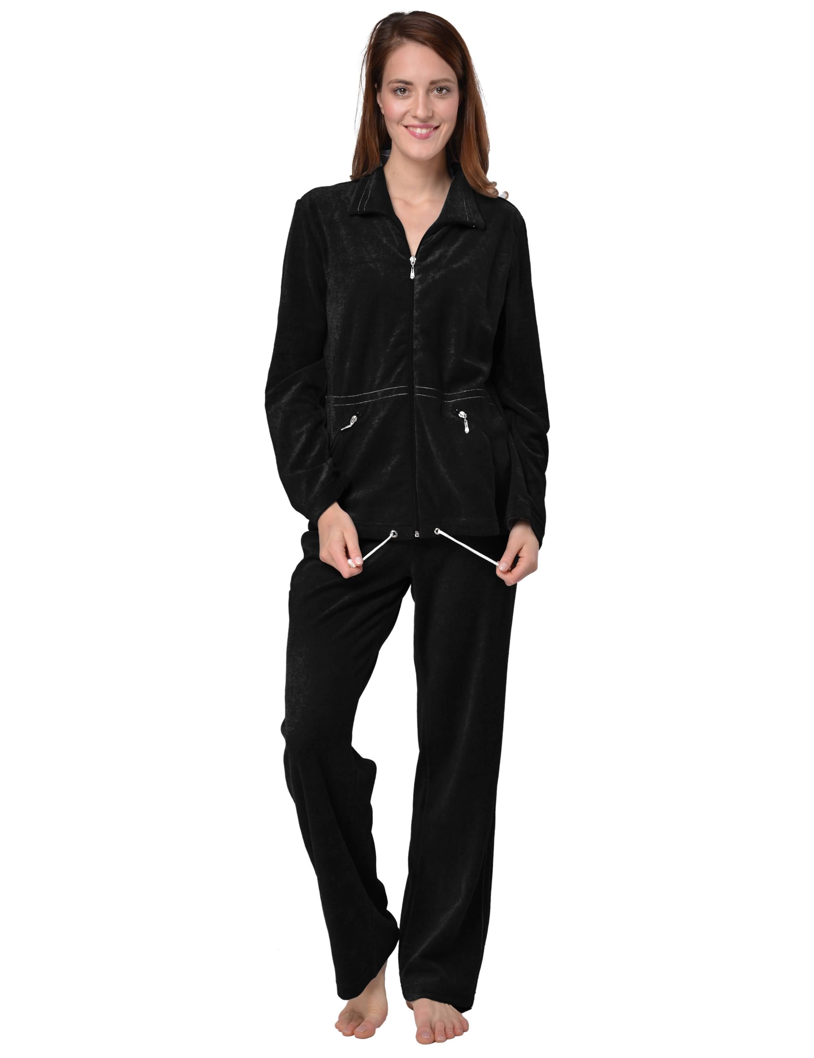 RAIKOU Hausanzug Freizeitanzug Nicki Homewear Trainingsanzug außen samtig-weich (mit Reißverschluss, 2-Teiliger) dezente Ziersteppung, Seilzug im unteren Saum