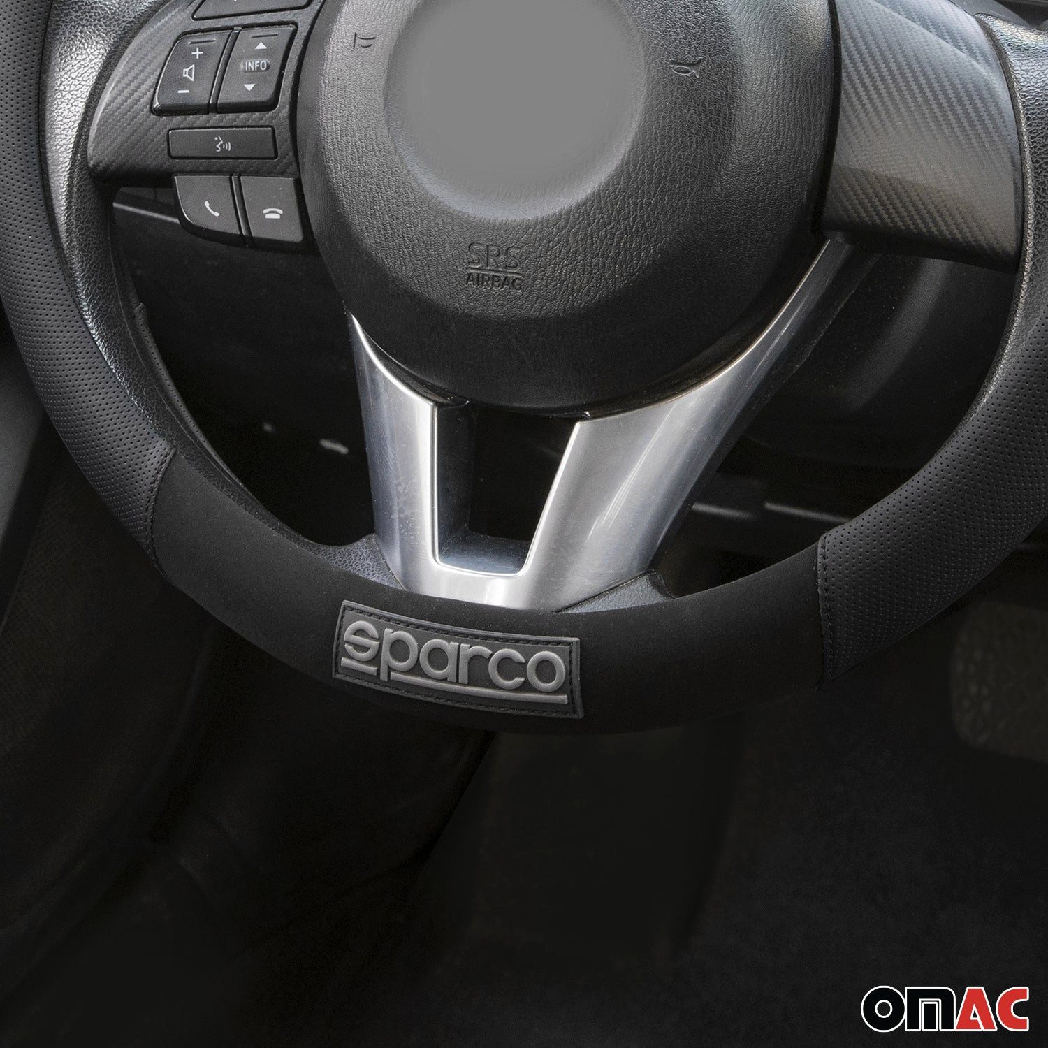 OMAC Steering Wheel Cover SPARCO Steering Wheel Protector Steering Wheel Cover Black Rubber Suede, Odorless, Easily Adjustable, Flexible