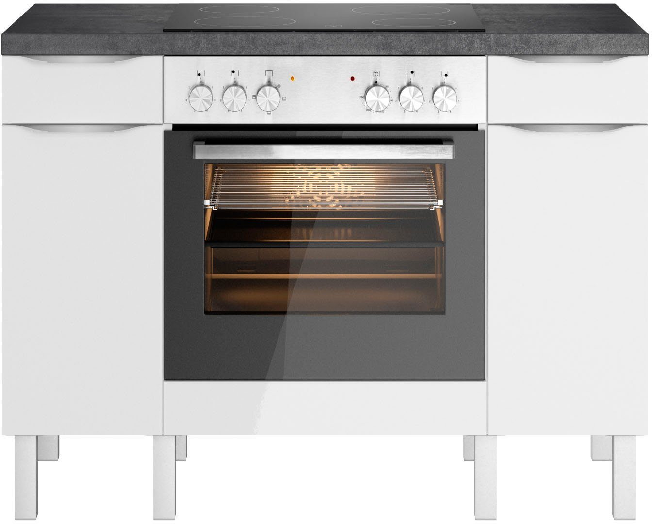 E-Geräten, mit Breite Lilly2, Höhenverstellbare Aluminium Küche aus 120 OPTIFIT wahlweise cm, Designfüße