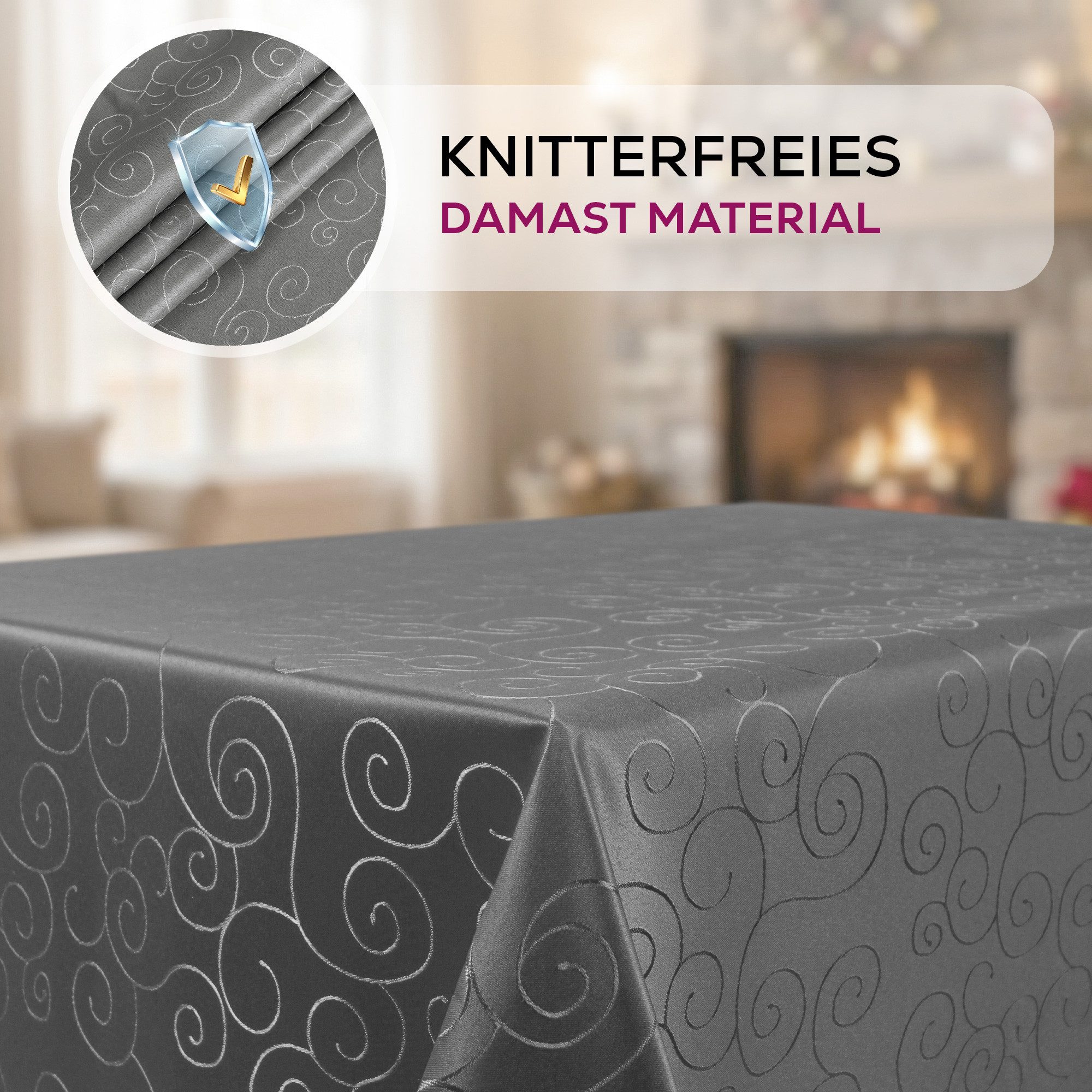 Beautex Tischdecke Damast Ornamente bügelfrei fleckenabweisend pflegeleichte Tischwäsche (1-tlg), Lotuseffekt, Formstabil, Strapazierfähig, Eleganter Glanz, Kni – Bild 4 von 5