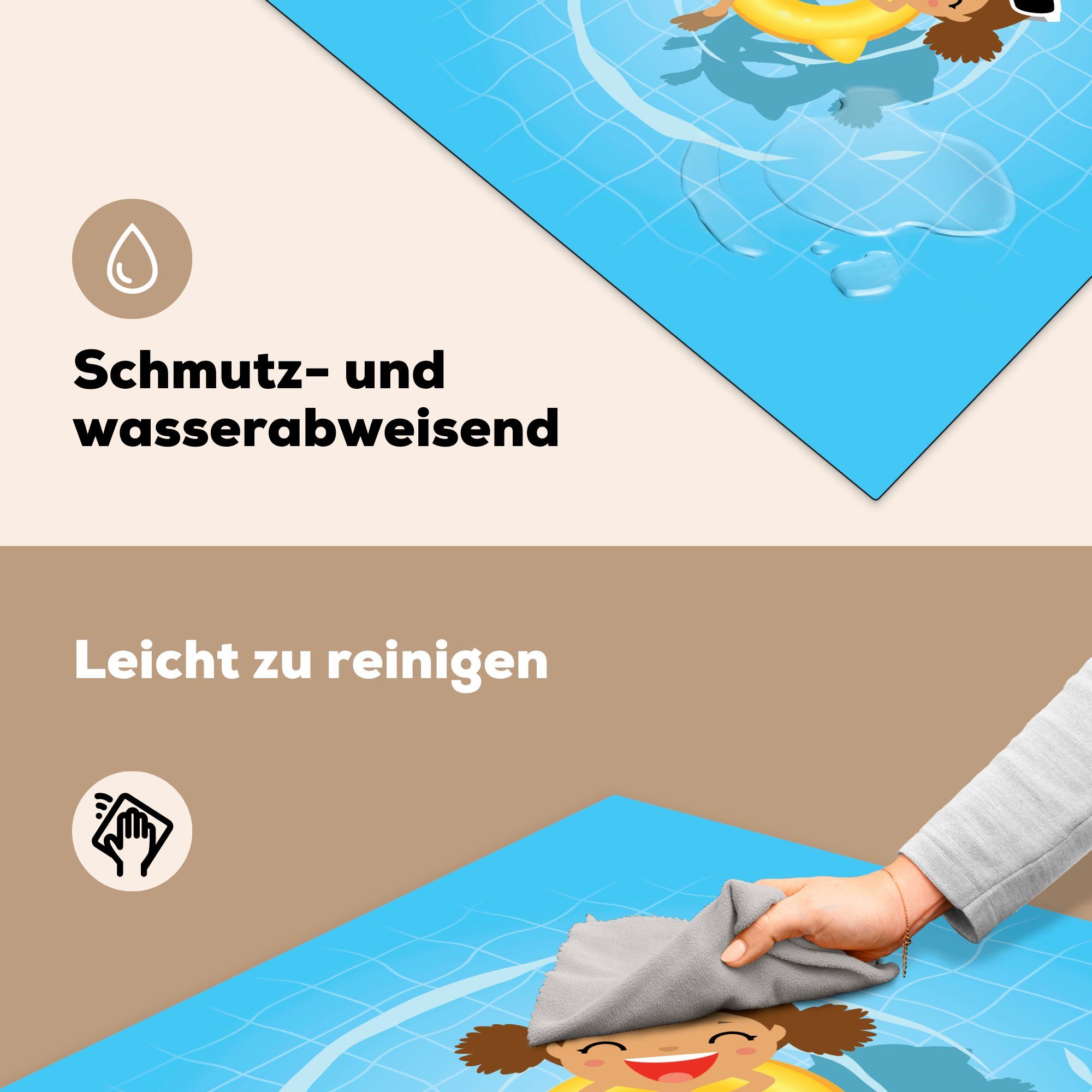 MuchoWow für im eines Schwimmbad, (1 aus Arbeitsplatte 78x78 cm, küche der Herdblende-/Abdeckplatte tlg), Vinyl, Illustration Ceranfeldabdeckung, Mädchens Kindheit