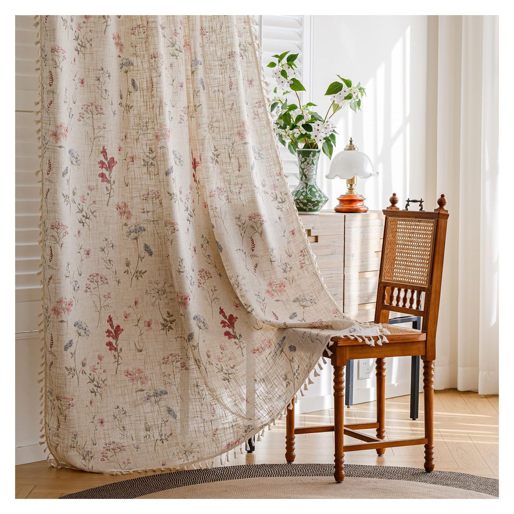 Agger Vorhang Boho-Blumen-Vorhang, halbtransparenter Vorhang im Landhausstil