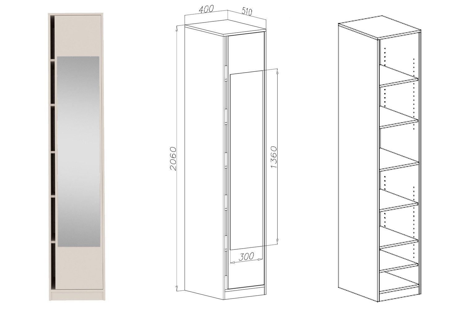 Marmex Möbel Spiegelschrank TRES 09C - Kleiderschrank, Schuhschrank, Regal, Garderobenschrank (1-St) Scharniere-Soft-Close, begehabarer Kleiderschrank, Ankleidezimmer