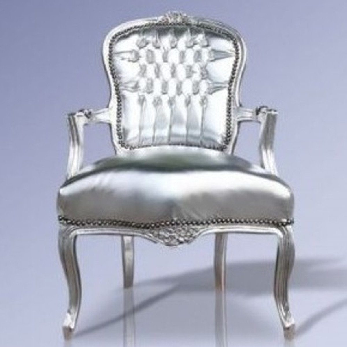 Barock Möbel Stil Silber Casa Padrino Lederoptik Silber Salon Stuhl Besucherstuhl Antik / -