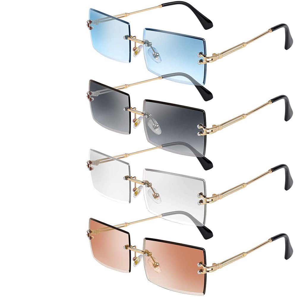 Jormftte Sonnenbrille rechteckige Sonnenbrillen,Vintage-Brillen (Satz, 4* Sonnenbrille) Farbe:Set 2: Grau, Braun, Transparent, Blau