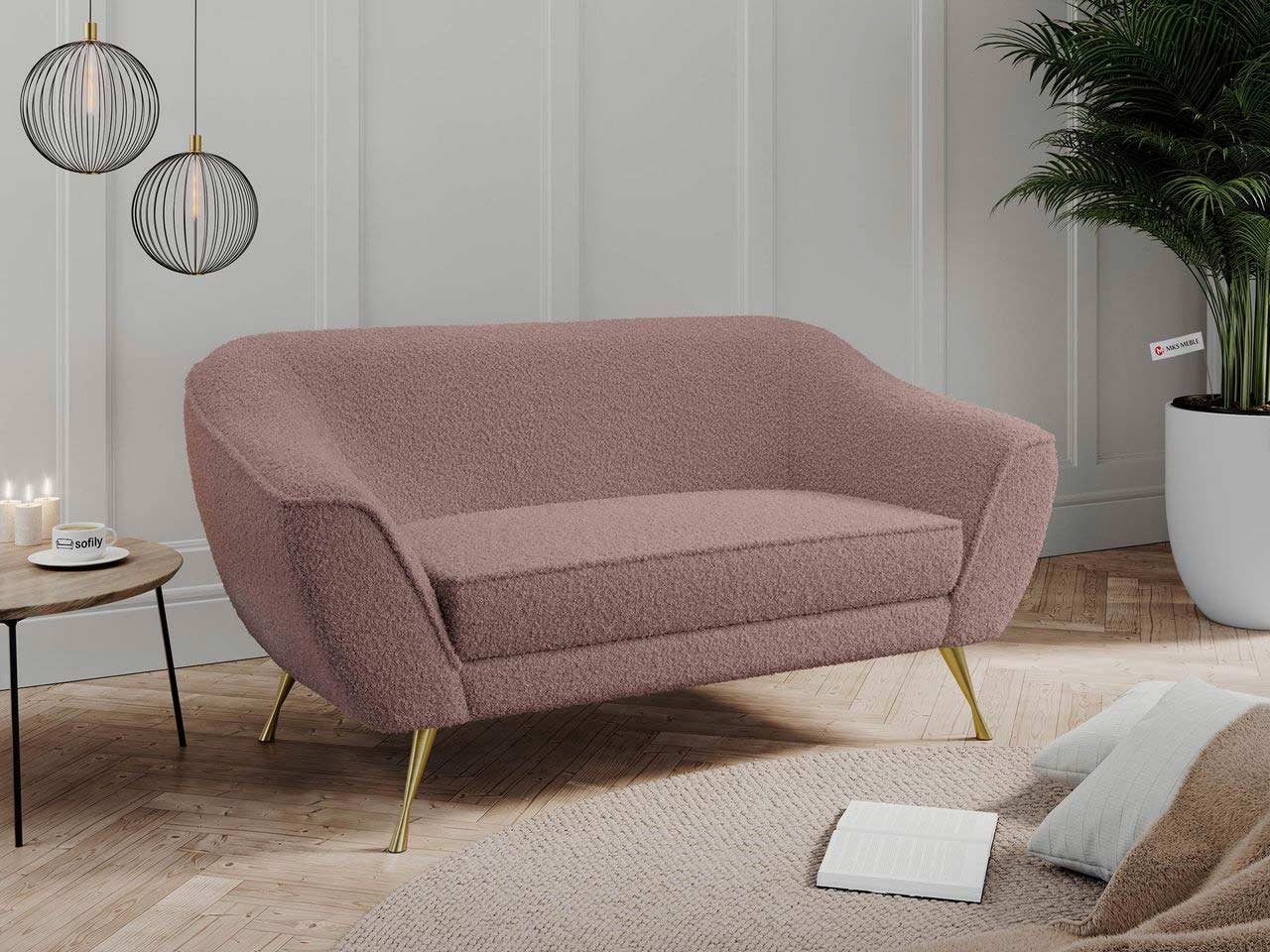 MKS MÖBEL Sofa BUKLI 02, breite Armlehnen, Federsitz, Metalbeine Rosa