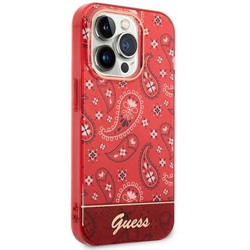 Guess Handyhülle GUESS Schutzhülle für Apple iPhone 14 Pro Max Cover Etui Hardcase Bandana Paisley Rot