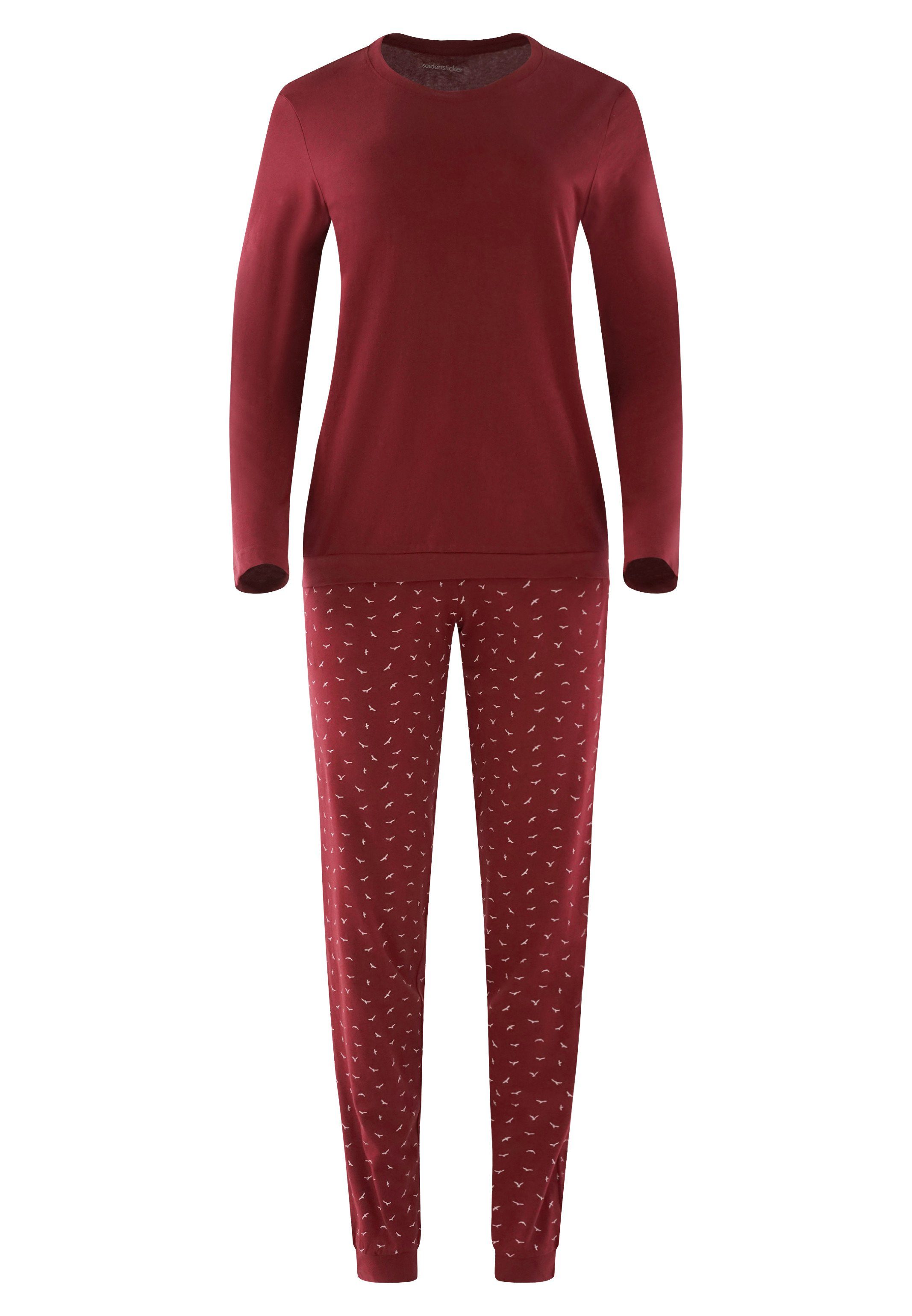 lang Basic - seidensticker Bündchen Baumwolle Schlafanzug Baumwolle 2 tlg) (Set, - Pyjama - mit