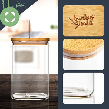Klarstein Frischhaltedose Eckiges Glas mit Bambusdeckel, Glas,Bambus
