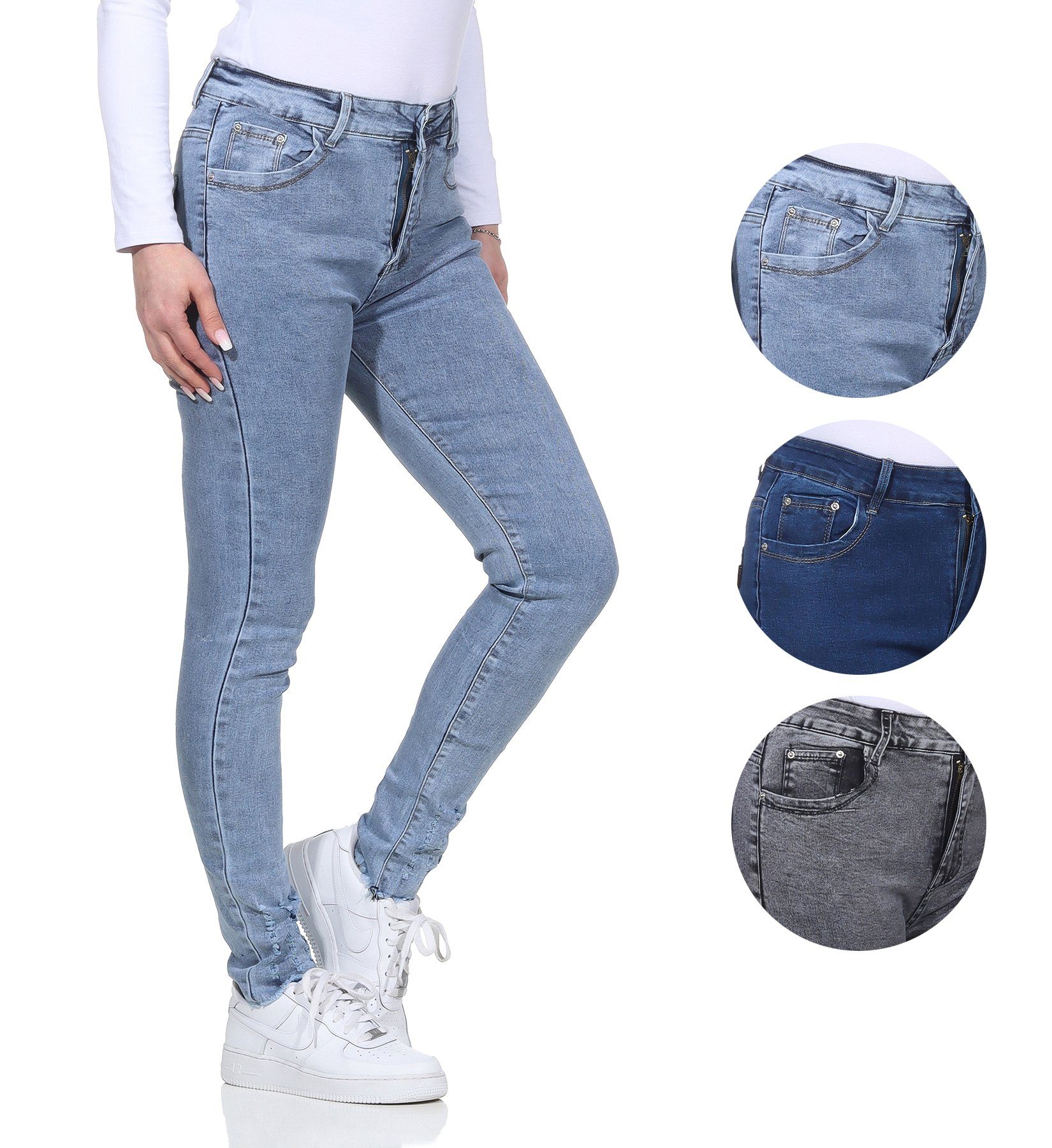 Destroyed Damen 5-Pocket-Jeans Look Hellblau Jeans Aurela Stretch moderner Jeanshosen für Distressed Damenmode Look