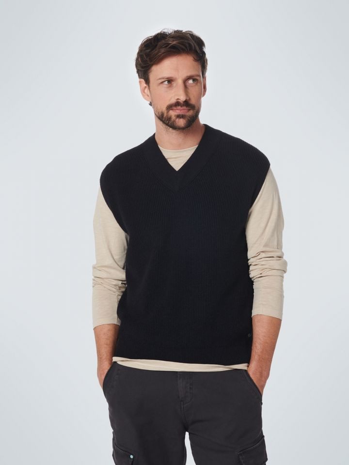 Pullunder - einfarbig - Spencer V-Neck Relief Rib Jacquard with Wool