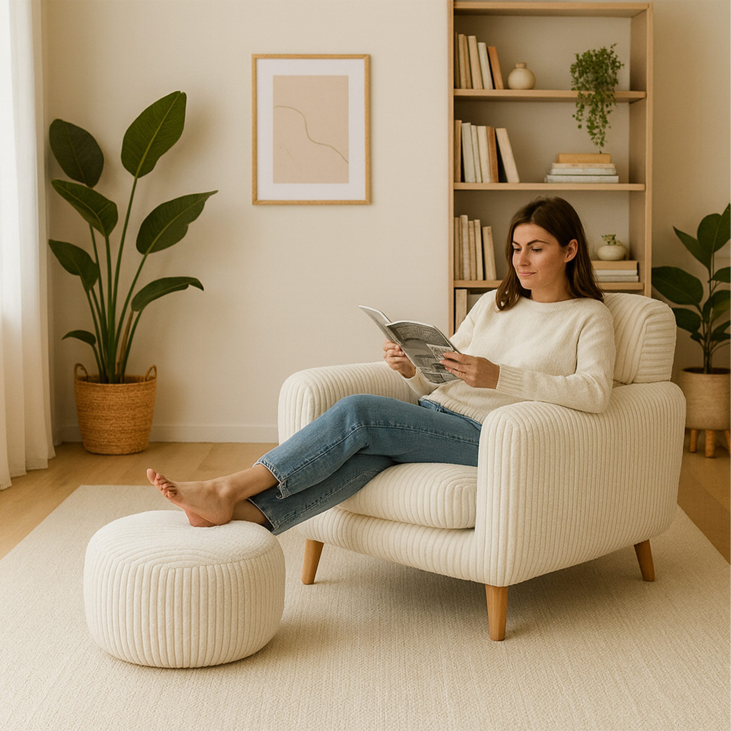 relaxdays Pouf mit Cordbezug, Beige günstig online kaufen