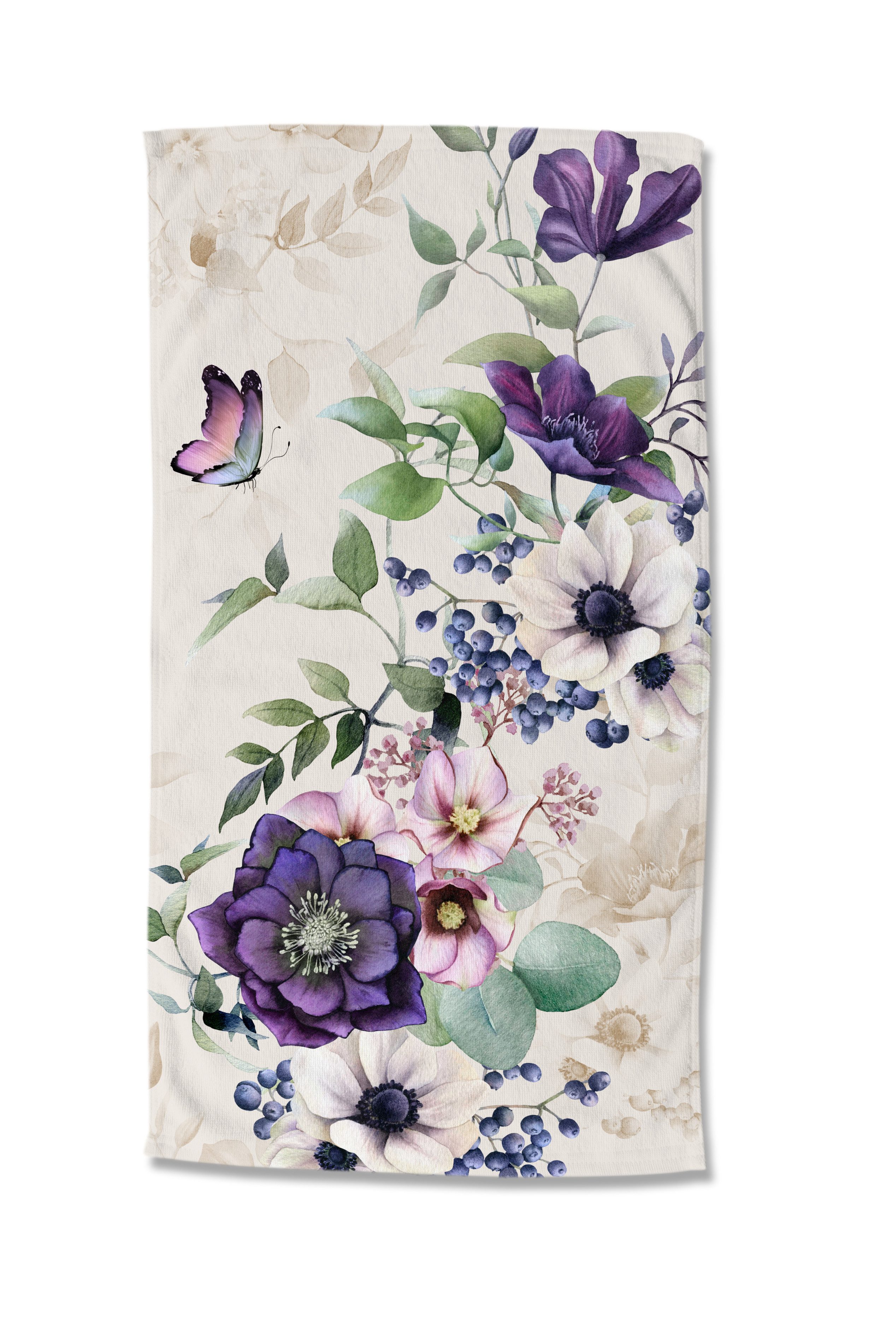 good morning Strandtuch Strandtuch 100x180 cm Frottee Dinda Blumen, Blätter und ein Schmetter, Frottee (Spar Set, 1-St), 1 x Strandtuch Good Morning 100x180 cm bunt
