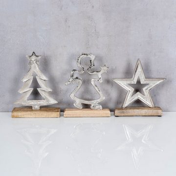 Levandeo® Deko-Schriftzug, 3er Set Dekofiguren Weihnachten H25cm Stern Engel Baum Mango Metall