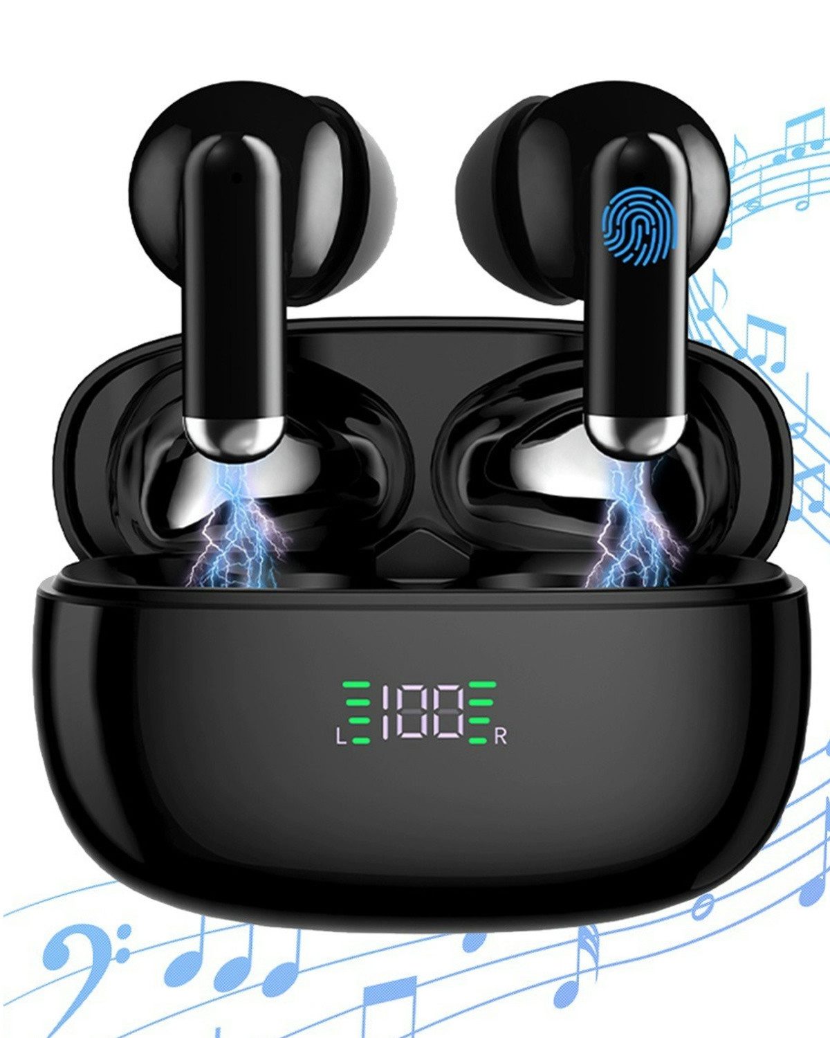 VSIUO In-Ear-Kopfhörer mit Mikrofon Bluetooth 5.2 LED Anzeige True-Wireless Bluetooth-Kopfhörer (Siri, Voice Assistant, Rauschunterdrückung, Bluetooth, Wireless Earbuds, IPX7 Wasserdicht Kabellose Kopfhörer)