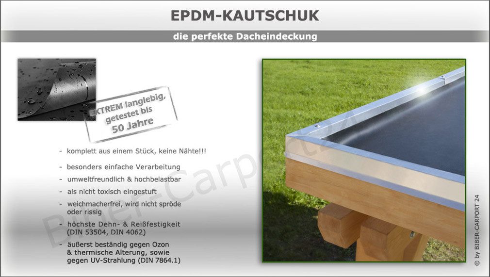 KlesTec Dachbahn EPDM-Folie 1,14mm, Dachfolie für Carport, Garage, verschiedene Größen, (Folien-Set, wahlweise mit/ohne Flächenkleber-Klestec TK-4413), individuell auf Maß in einem Stück, wasserdicht UV-stabil bis 50 Jahre