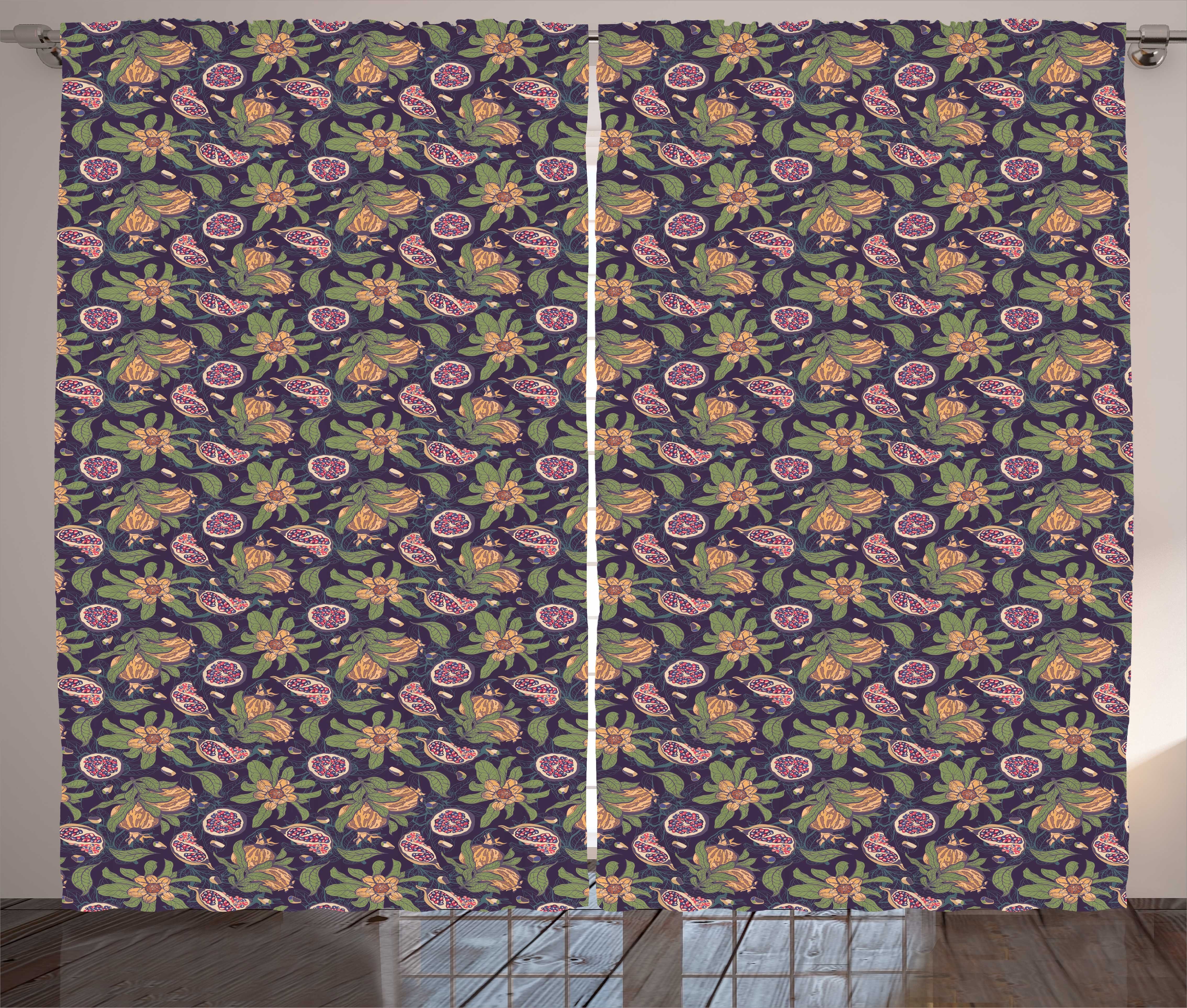 Gardine Schlafzimmer Kräuselband Vorhang mit Schlaufen und Haken, Abakuhaus, Jahrgang Zusammenfassung Granatapfel Floral