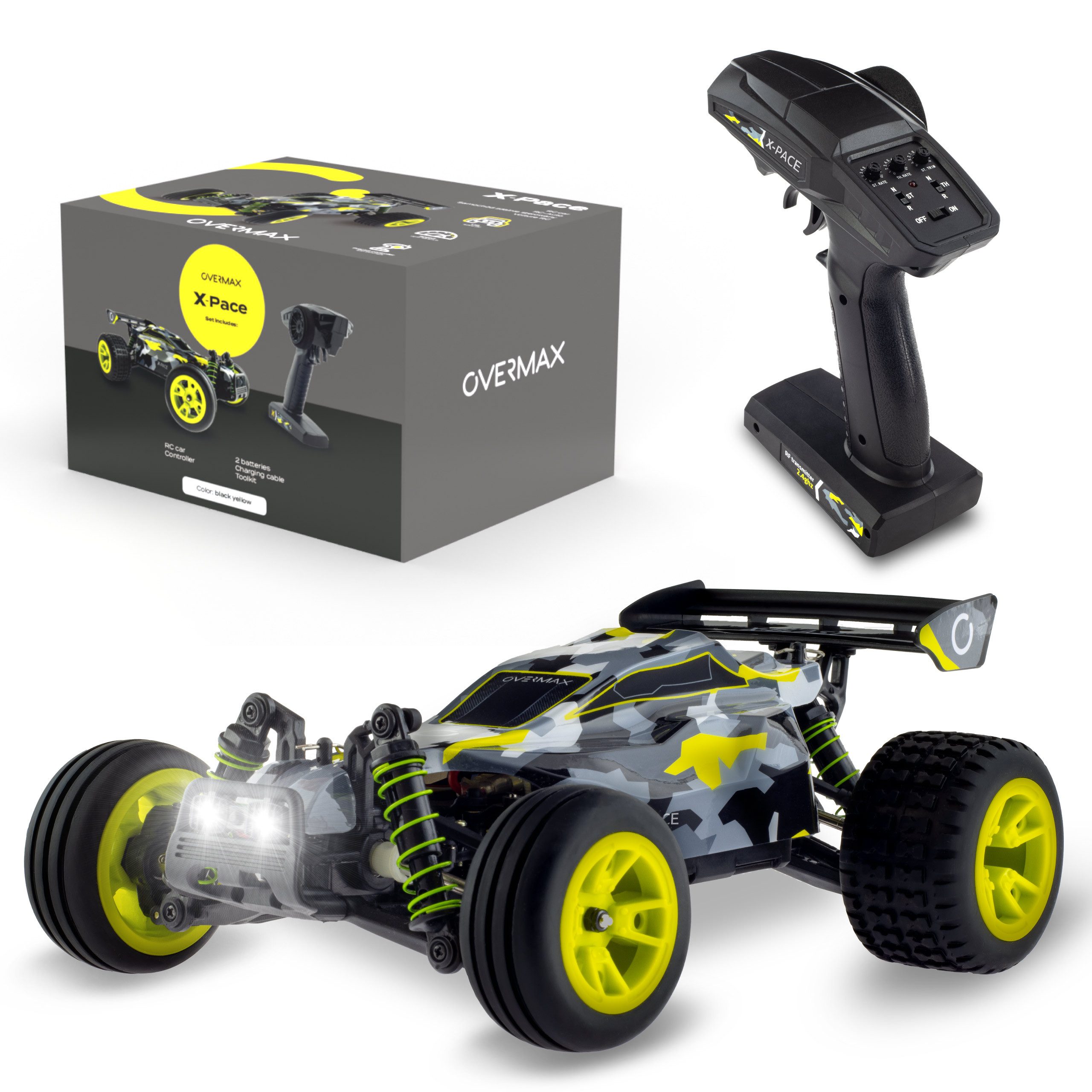 Overmax RC-Auto X-PACE (Set, Komplettset ohne Batterien für den Controller), 30km/h 4x4-Metallantrieb 100m TÜV