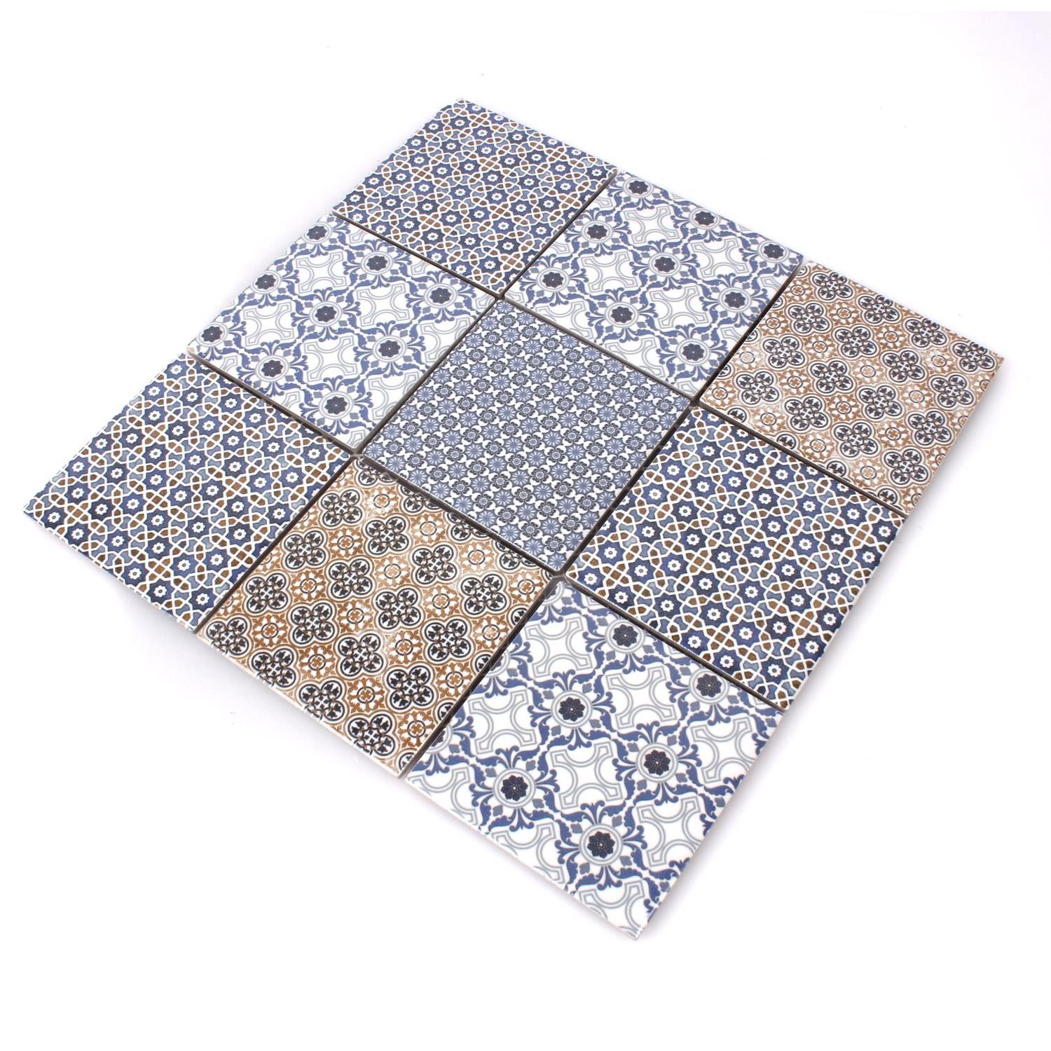 Mosafil Mosaikfliesen Keramik Mosaikfliesen Daymion Retrooptik Blau Braun 97, Keramik 29.800x29.800, blau, Wasserfest