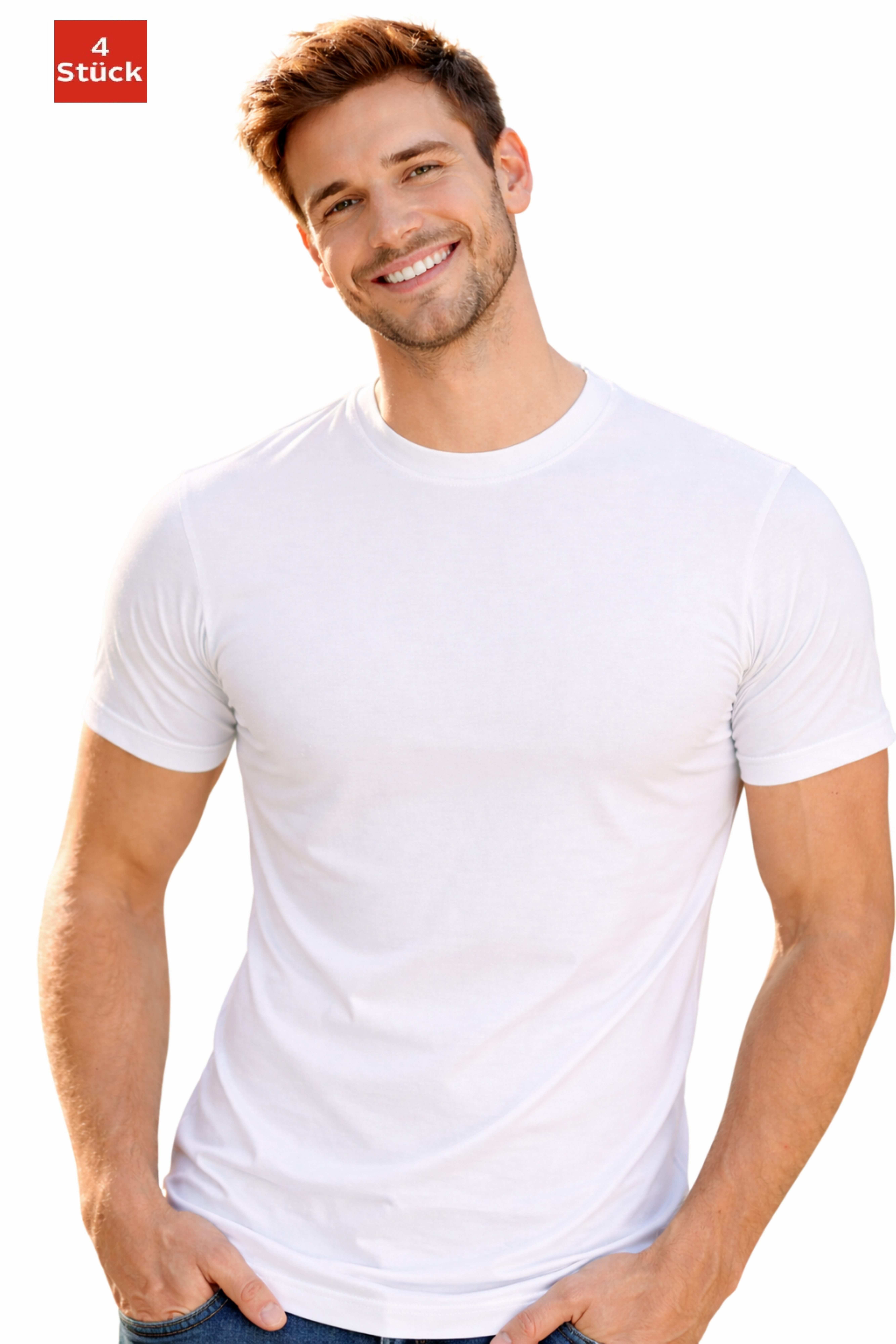 DDOnlineShop T-Shirt 4er-Pack Herren Basic O-Neck Rundhals –weiß Baumwoll Kurzarmshirts (Packung, 4-tlg., 4er-Pack) Premium Qualität-aus 100% Baumwolle