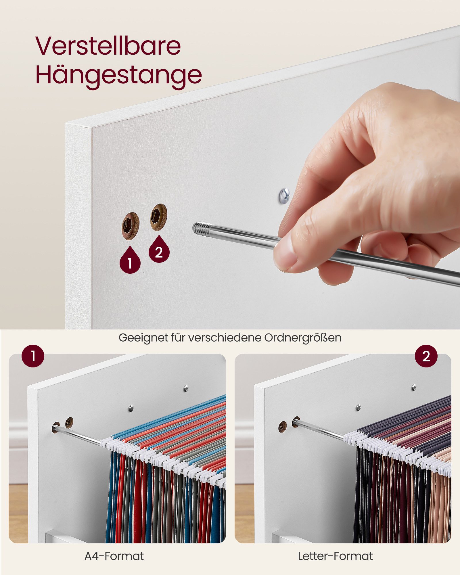 VASAGLE Aktenschrank Rollcontainer, Büroschrank mit Schubladen, rollen