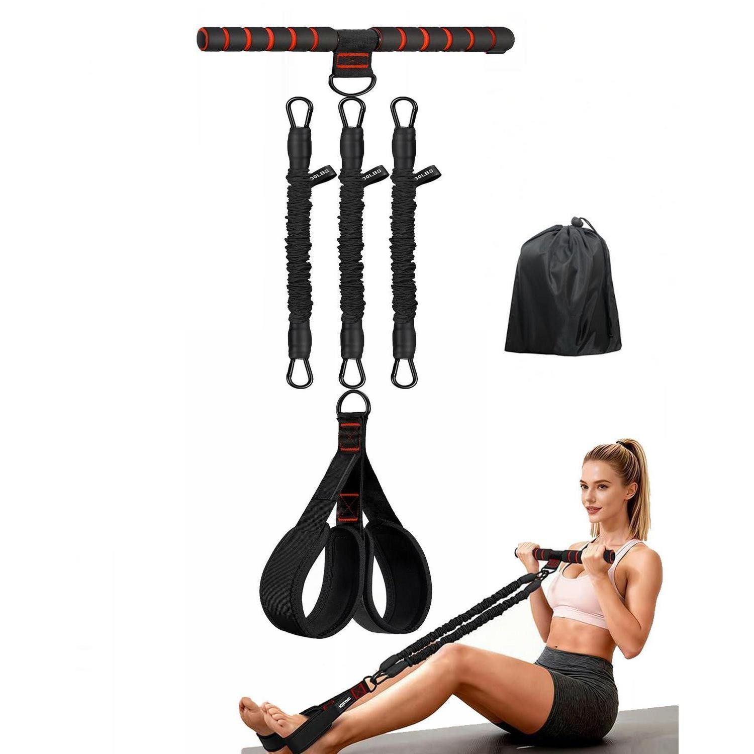 LuxusKollektion Trainingsband Fitnessband mit Pedalen 3-fach verstellbar Schwarz