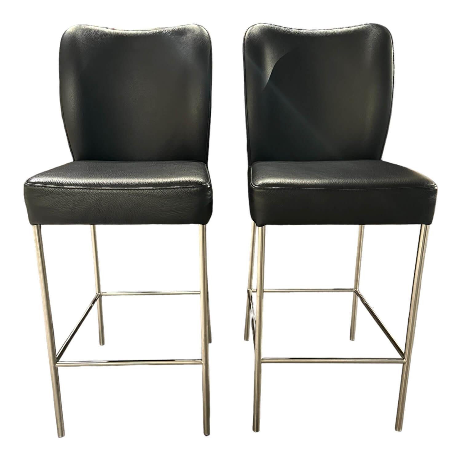 Barhocker 2er Set Barhocker Mambo Bezug Leder Toledo 9008 Schwarz Gestell