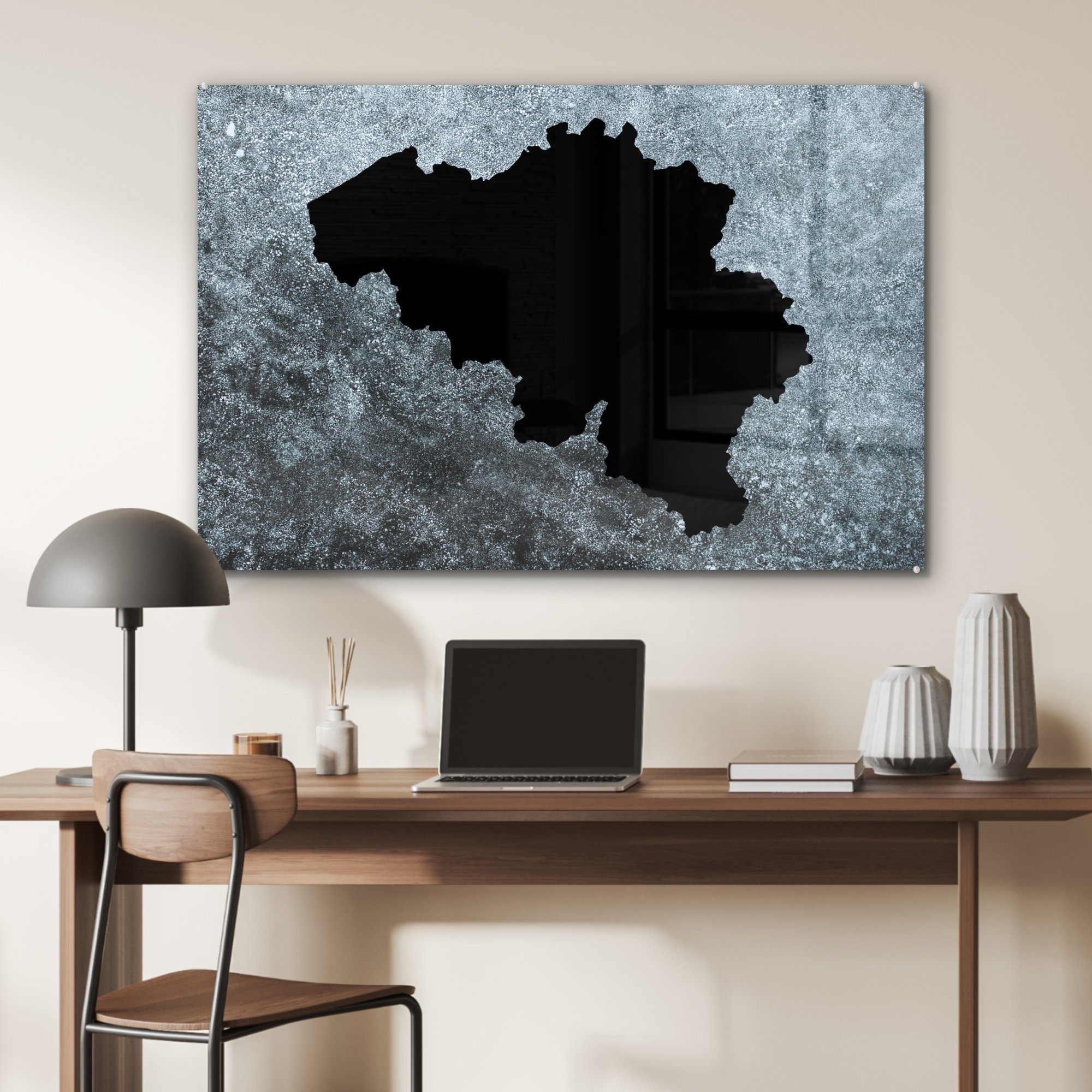 MuchoWow Acrylglasbild Karte - Belgien Schlafzimmer - Wohnzimmer & St), (1 Grau, Acrylglasbilder