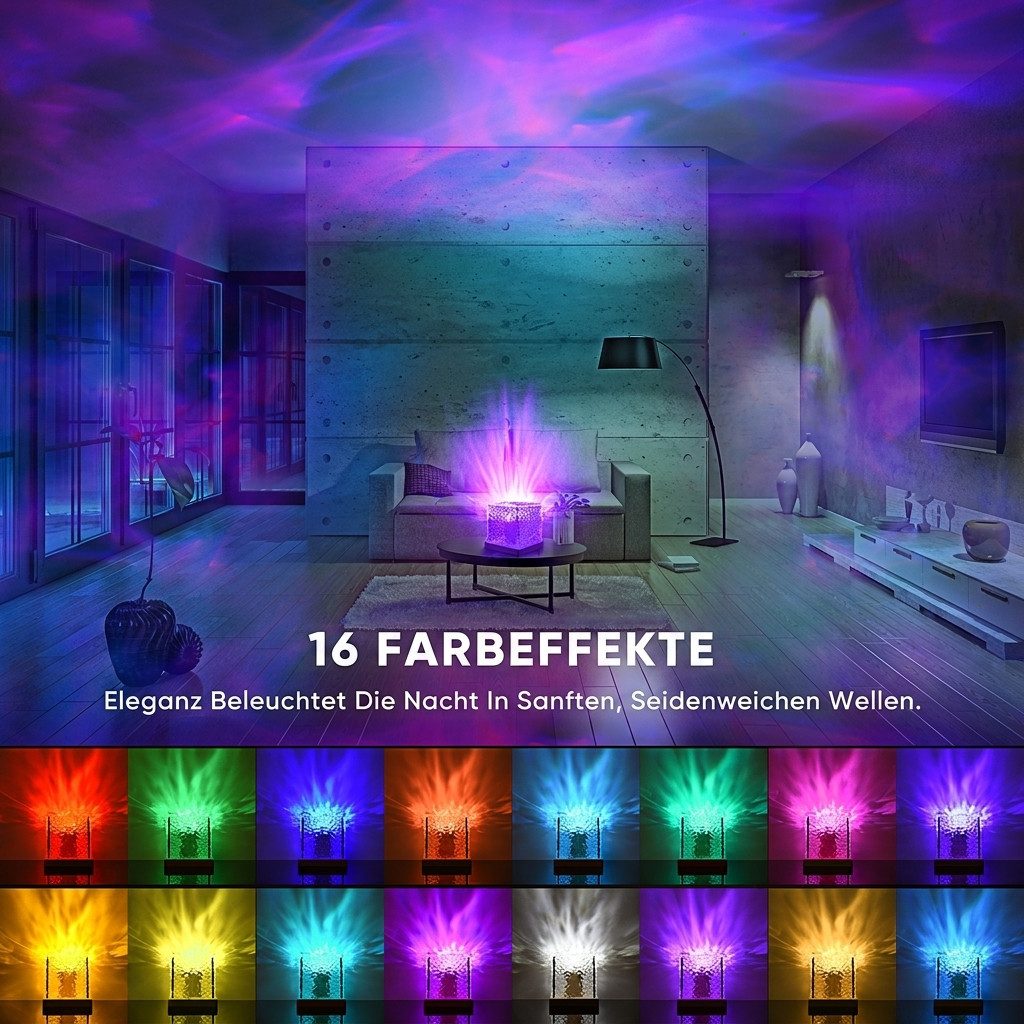 Wootoy LED Nachtlicht Wasserwellen-Lampe LED Sternenhimmel Projektor Atmosphärenlampe, LED fest integriert, Farbwechsler, Dekoleuchte für Schlafzimmer Wohnzimmer Gaming-Bereich