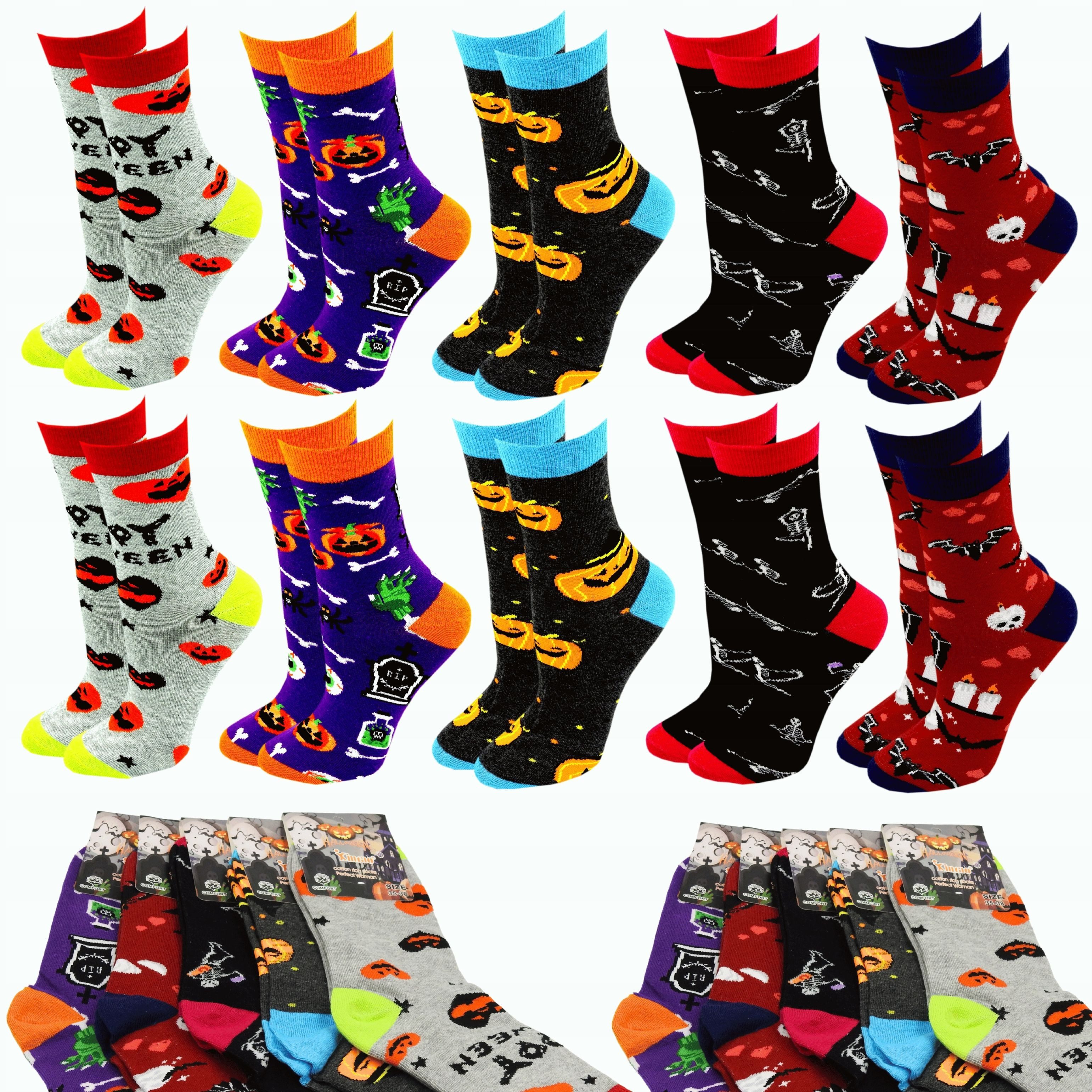 Festivalartikel Носки 10x Damen Baumwollsocken Lang Warm Halloween Bunte Носки 36-38 (1-Paar)
