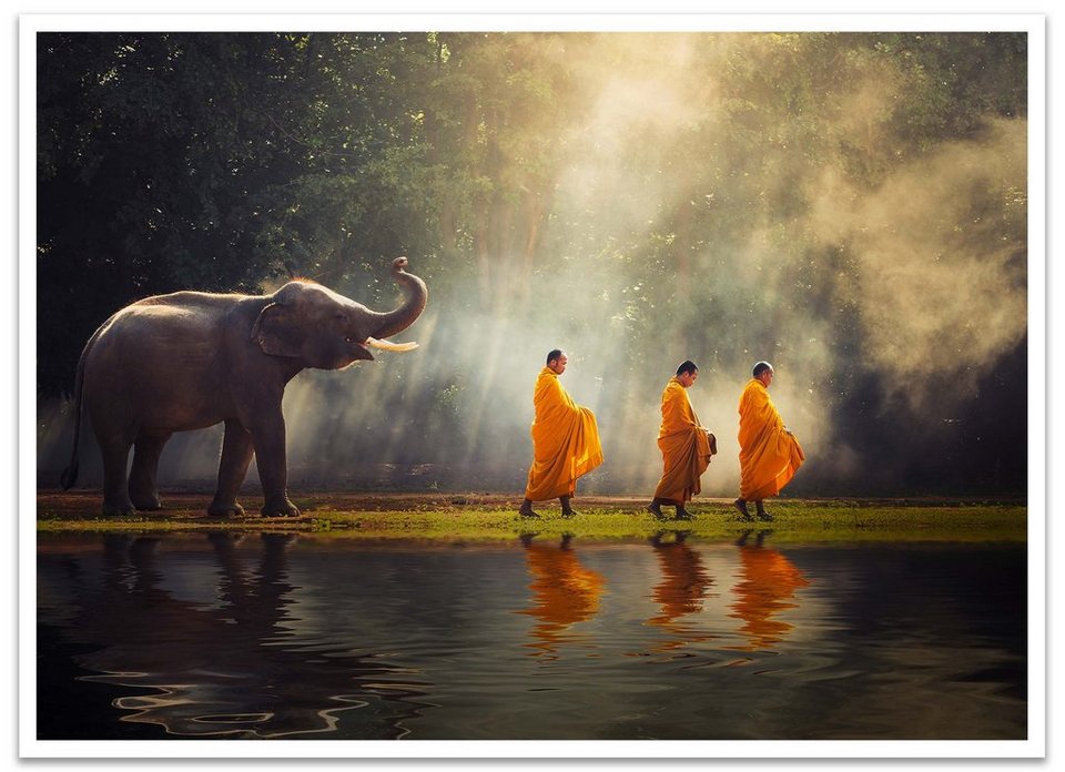 in Elefant, Größen Wanddeko, St), Poster (1 Poster versch. Tiere wandmotiv24 Wasser, Wandbild, Mönche,