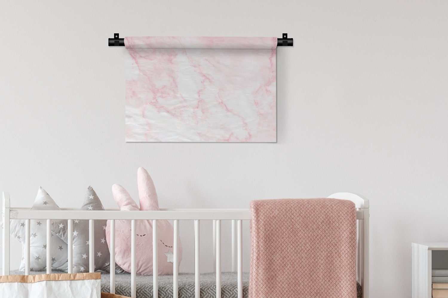 Kinderzimmer MuchoWow Wohnzimmer, - Weiß Marmoroptik, - Schlafzimmer, Kleid, Wanddekoobjekt - Wandbehang, für - Wanddeko Chic Marmor Rosa