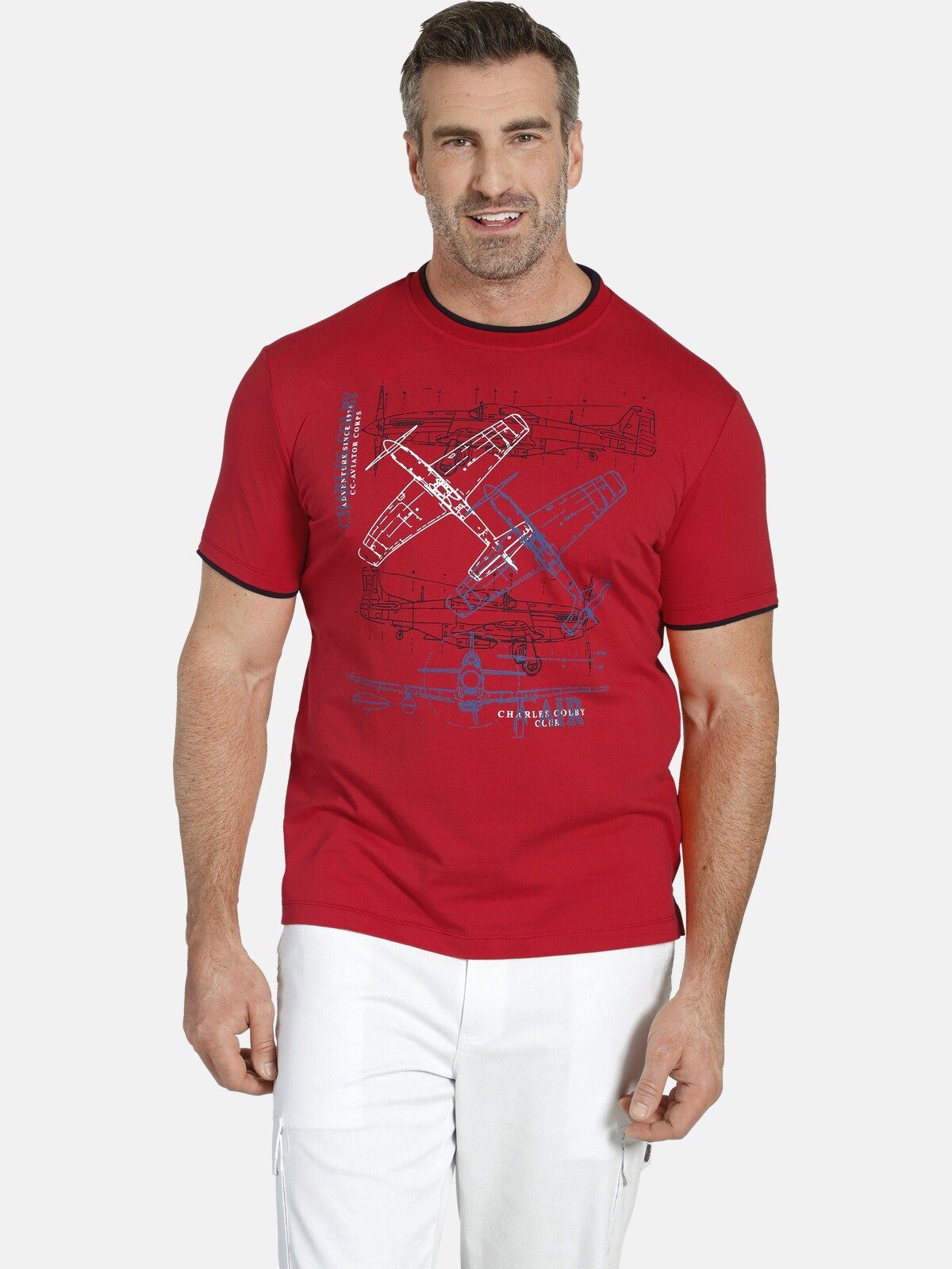 Charles Colby T-Shirt EARL DILLONS Bündchenkanten in Farbkontrast