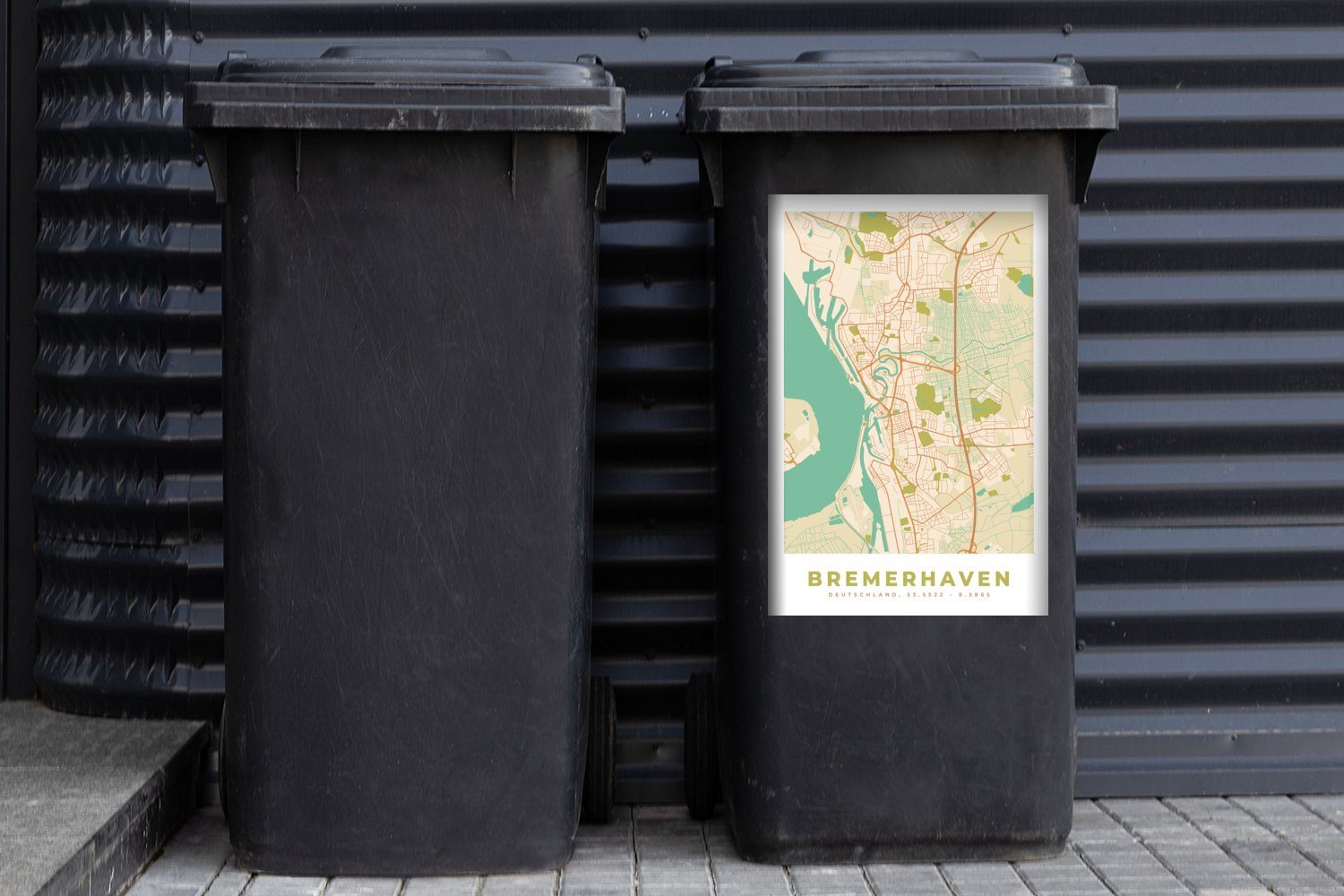 MuchoWow St), Vintage Wandsticker Karte Stadtplan Mülltonne, Bremerhaven - - Mülleimer-aufkleber, (1 Sticker, Container, Abfalbehälter -