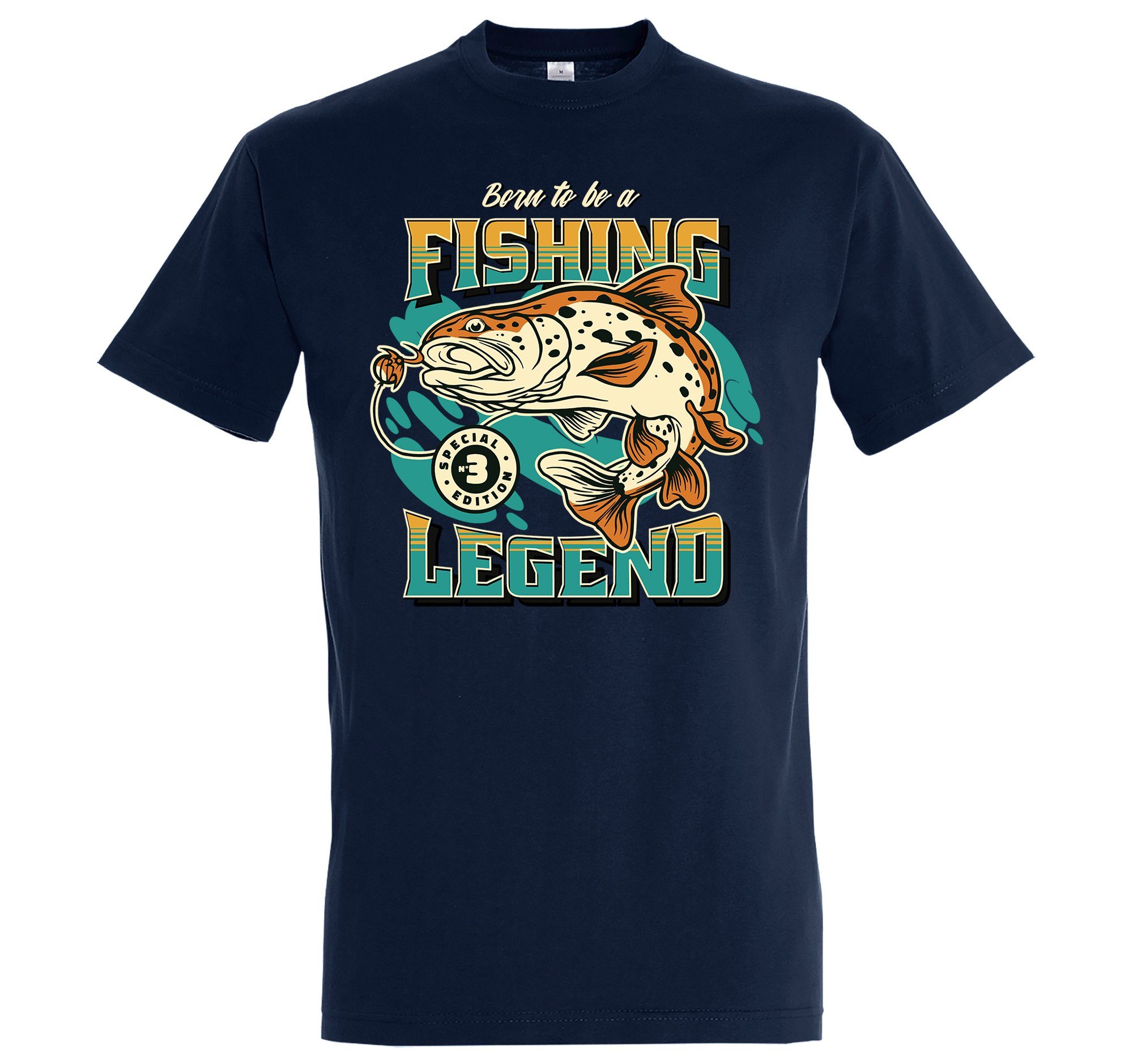 Youth Designz T-Shirt "Born To Be A Fishing Legend" Herren Shirt (gerader Abschluss) mit trendigem Frontprint Navyblau