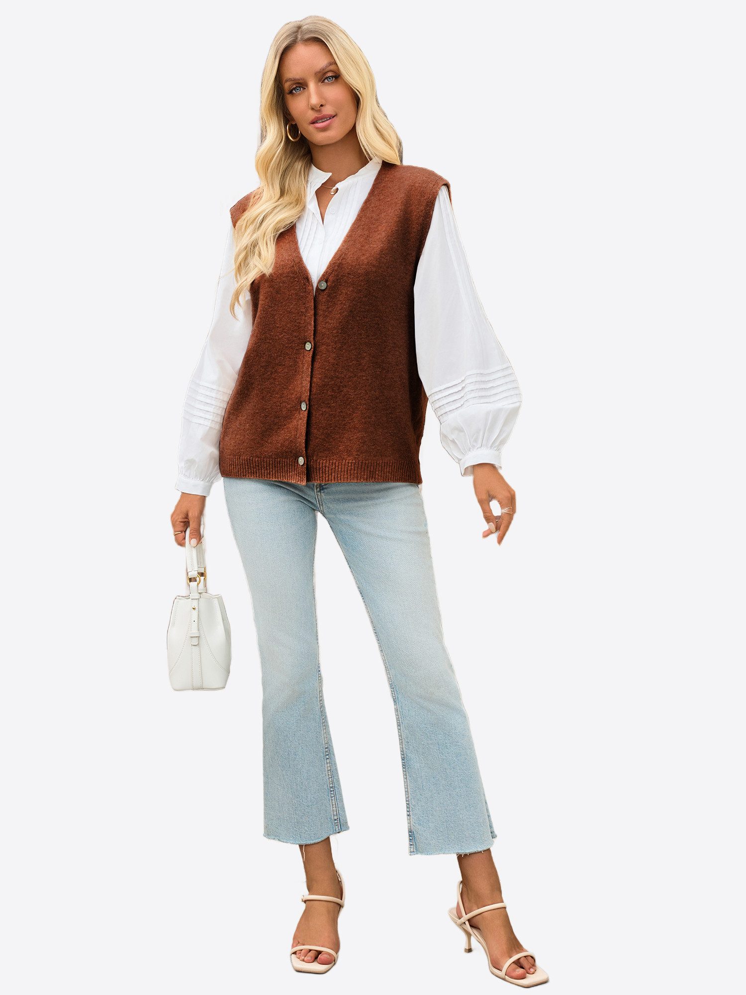 Imily Bela Strickjacke Damen Strickweste mit V-Ausschnitt (Packung, 1-tlg., 1per-Pack) mit Knöpfen