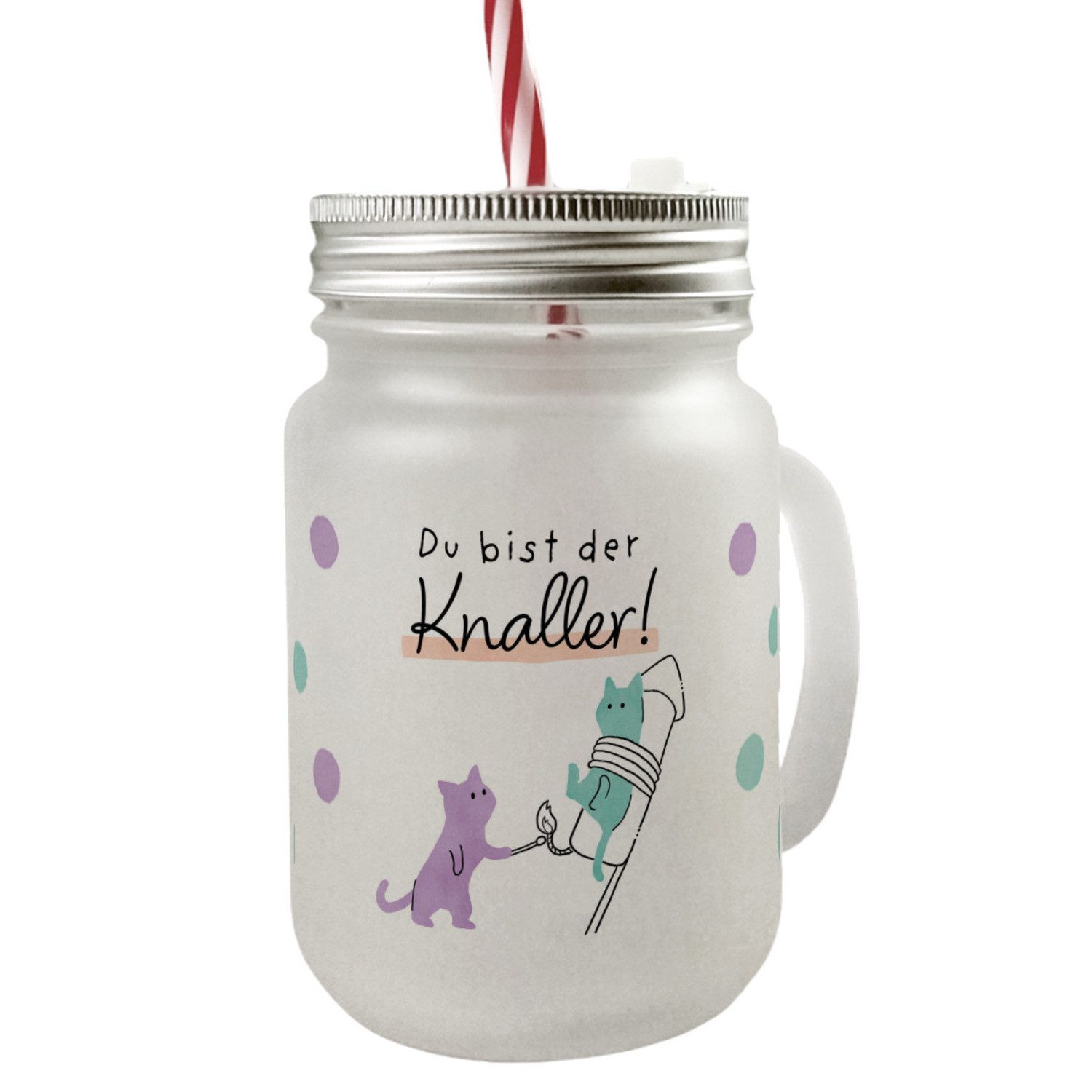 Glas Lustige Katzen Mason Jar Henkel Trinkglas mit Deckel Spruch Du bist