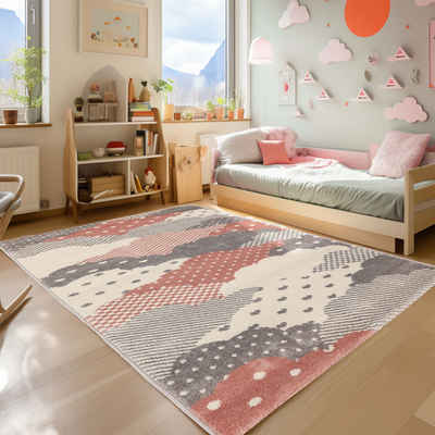 Teppich Wolken Design, SIMPEX24, Läufer, Höhe: 10 mm, Teppich Kinderzimmer Wolke Design Kinder Teppich Rosa Babyzimmer