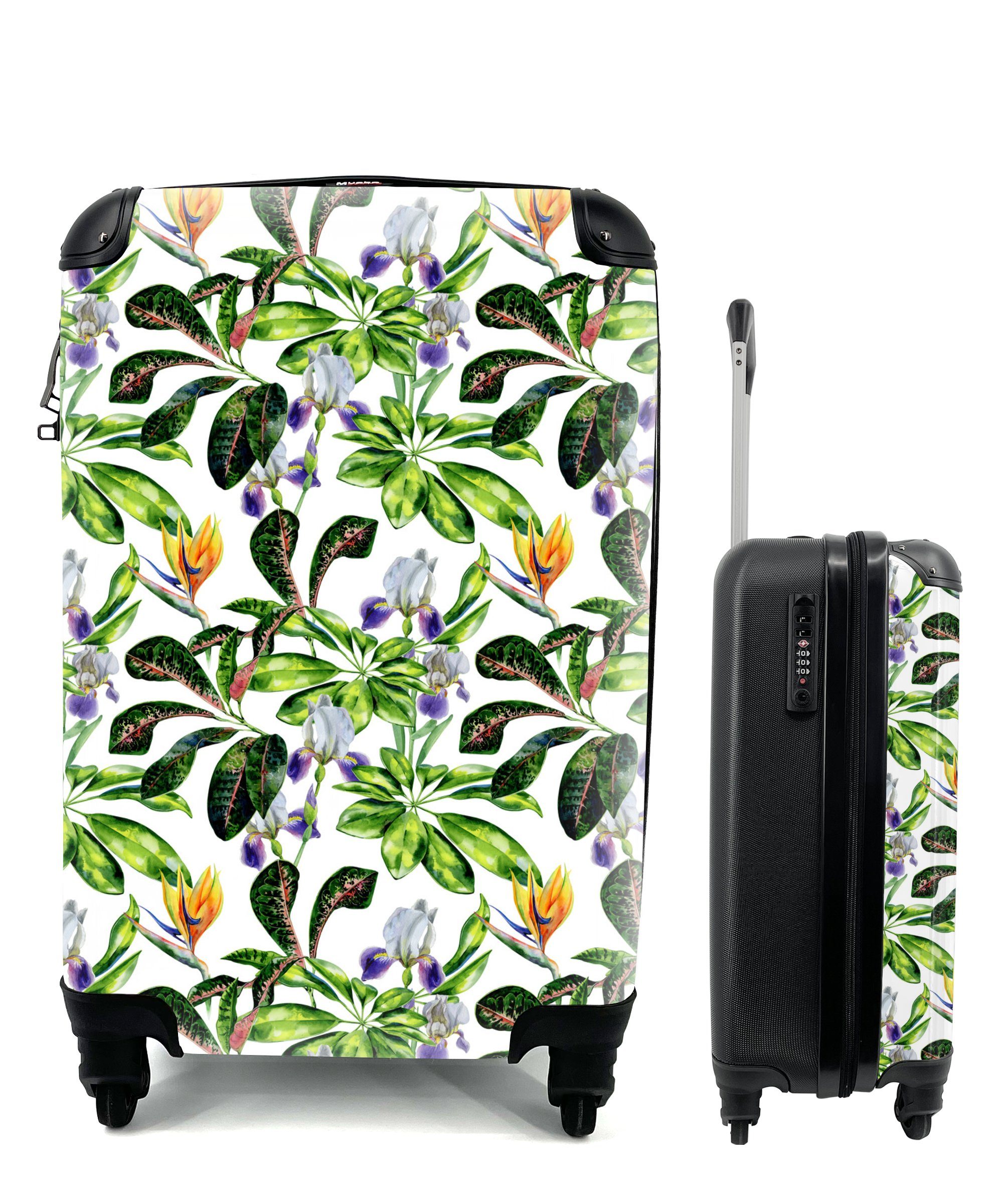 Trolley, Paradiesvogelpflanze Blätter Handgepäck Reisetasche 4 Reisekoffer - Handgepäckkoffer rollen, mit Muster, Rollen, - Ferien, für MuchoWow