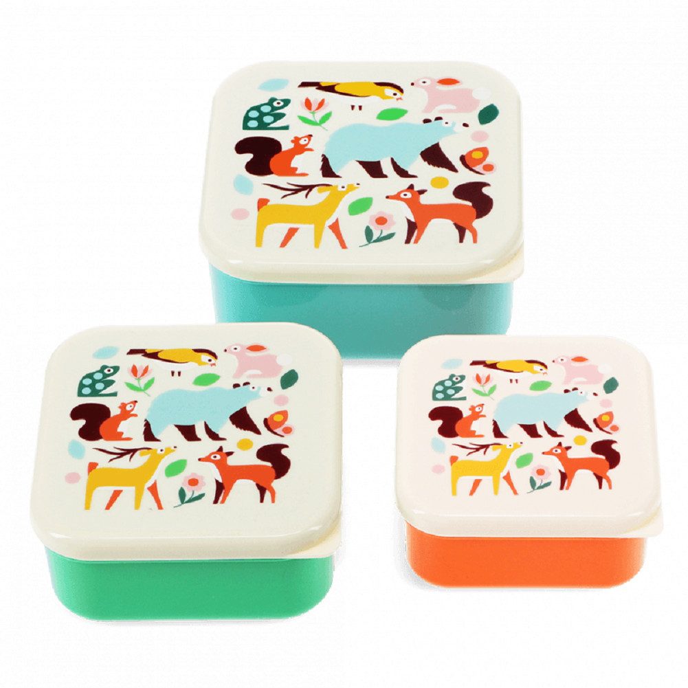 Rex London Lunchbox Snack Box 3er-Set Woodland Waldtiere, Kunststoff, BPA frei, (Set, 3-tlg., ca. 11,5 x 11,5 x 5,5 cm (große Box), jede Box passt genau in den größeren Behälter