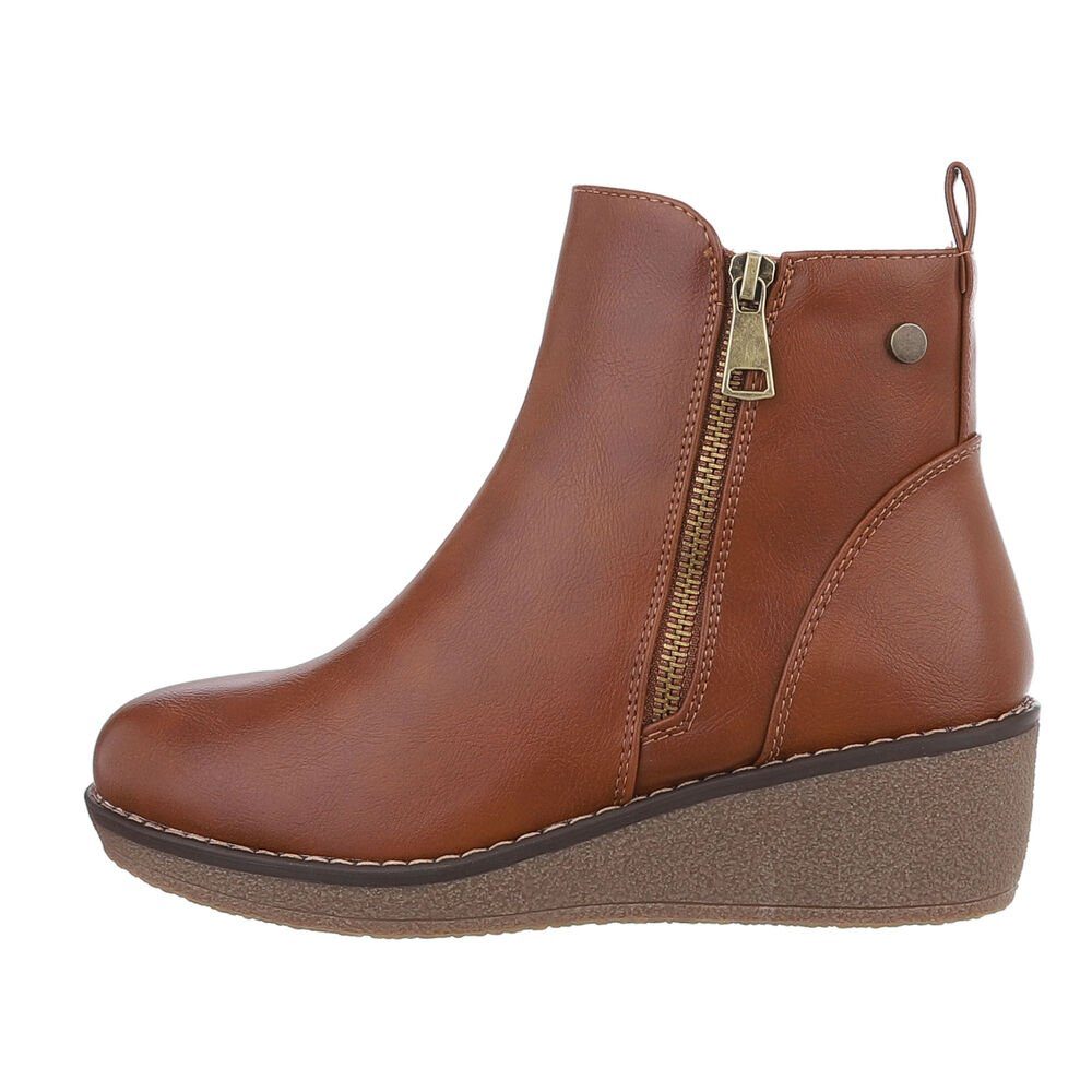 Ital-Design Damen Elegant Keilstiefelette Keilabsatz/Wedge Keilstiefeletten in Camel