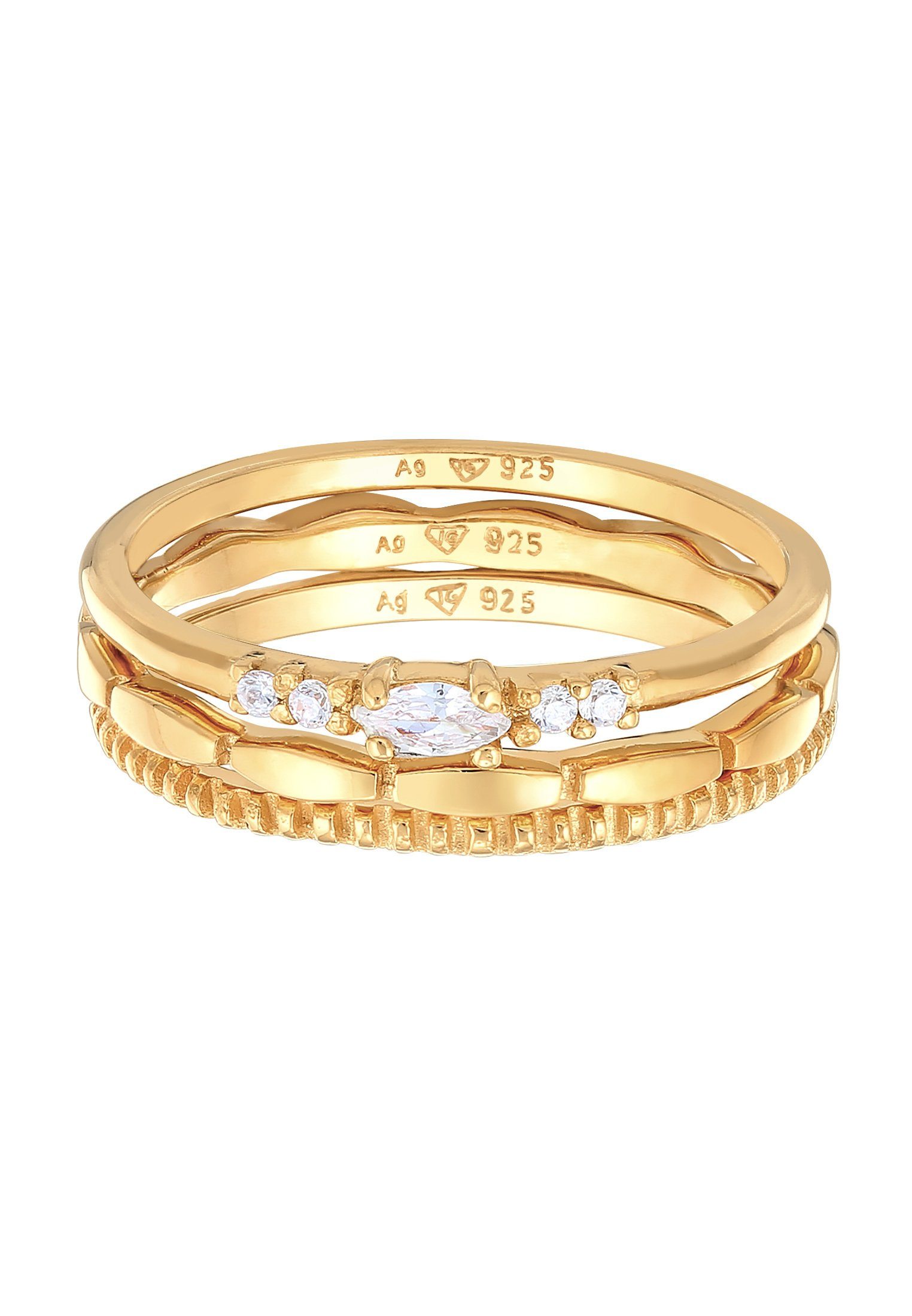 Elli Solitärring Silber Stapelring Gold Basic Set 925 Zirkonia Marquise