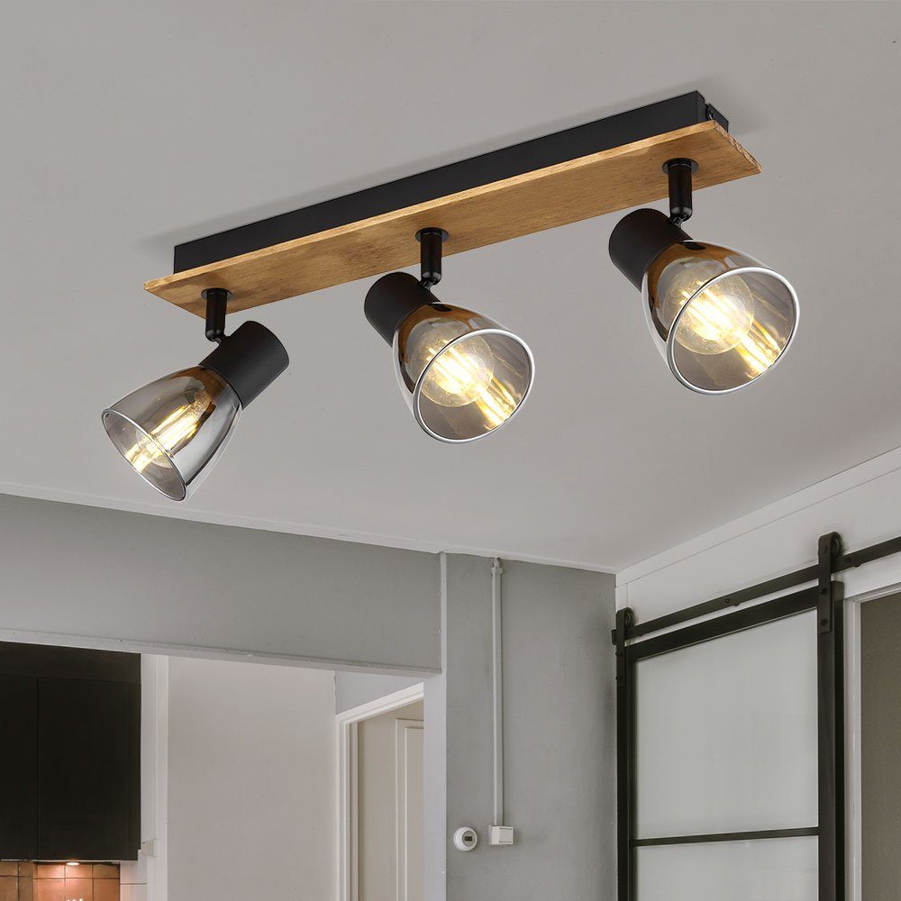 etc-shop LED Deckenspot, Deckenlampe Schlafzimmerleuchte schwenkbare Spots  Holz schwarz L 40cm