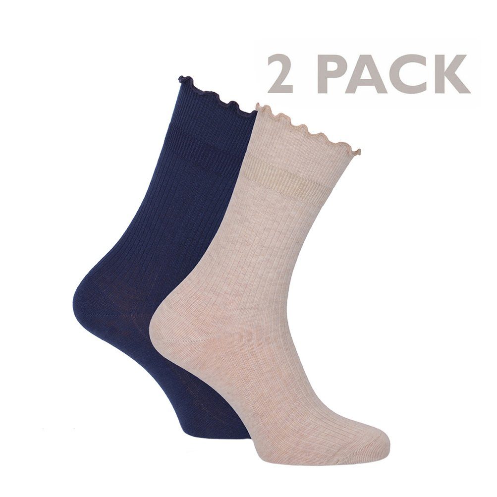 Tamaris Langsocken Damen Socken mit Rüschen-Abschlussbund (Set, 2-Paar,  2-er Pack) aus hautfreundlicher Baumwolle